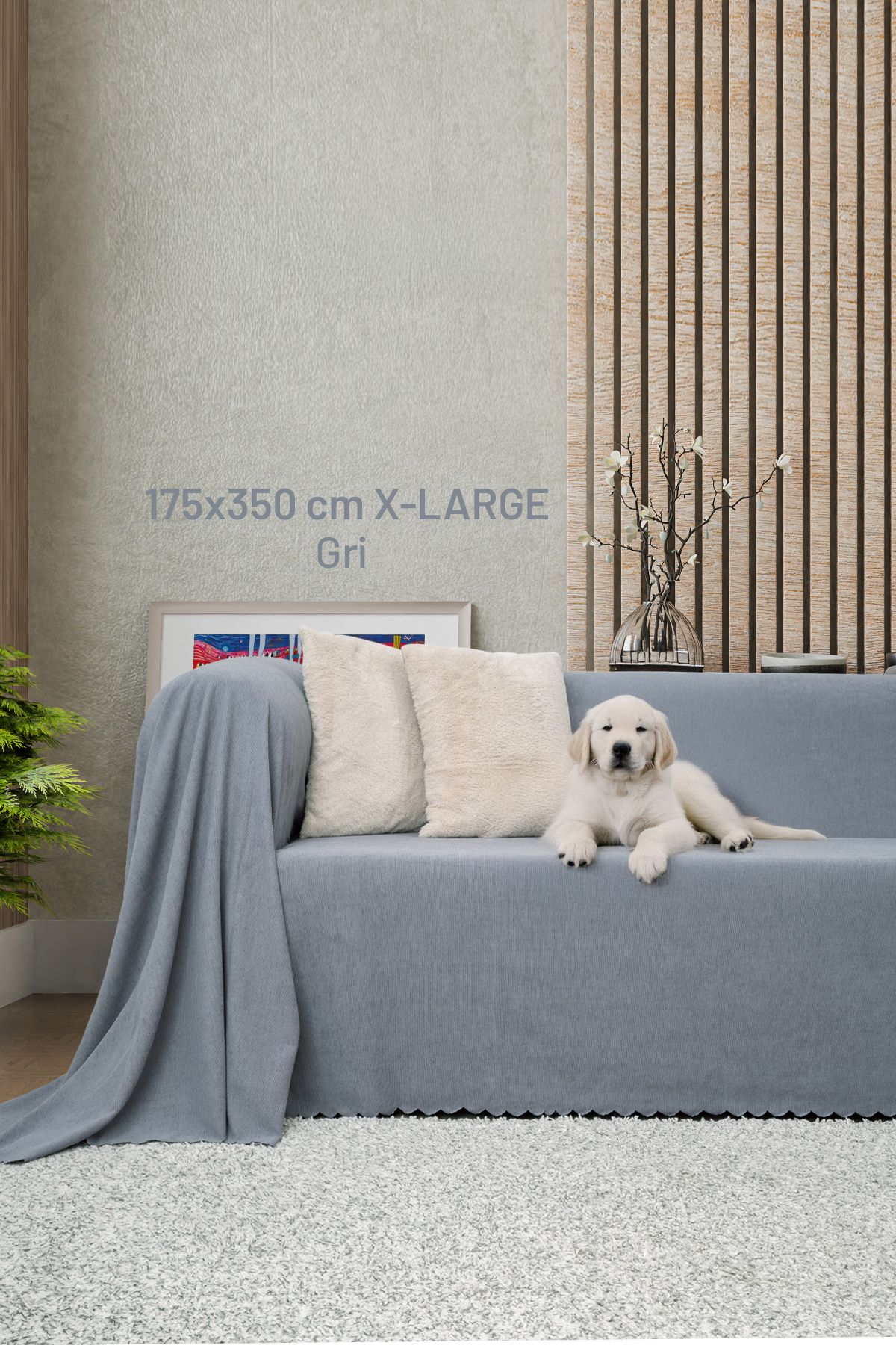 Latuda Home Kaymaz Koltuk Örtüsü Çift Taraflı Mikrofiber Şönil 175x350 cm XL- Gri – Kedi Köpek ve Çocuk Dostu