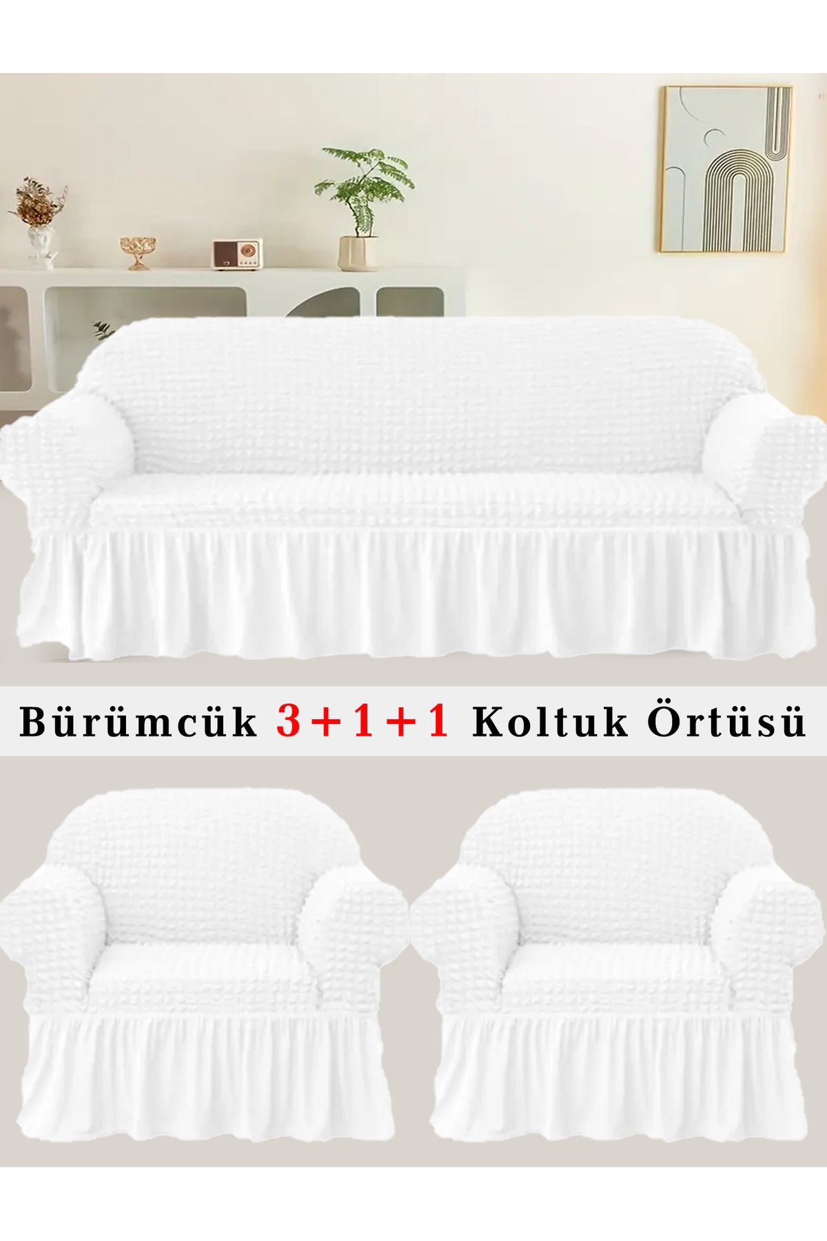 upmall Bürümcük Koltuk örtüsü, Kanepe, Çekyat Örtüsü, Koltuk Kılıfı 3 +1+ 1 Takım