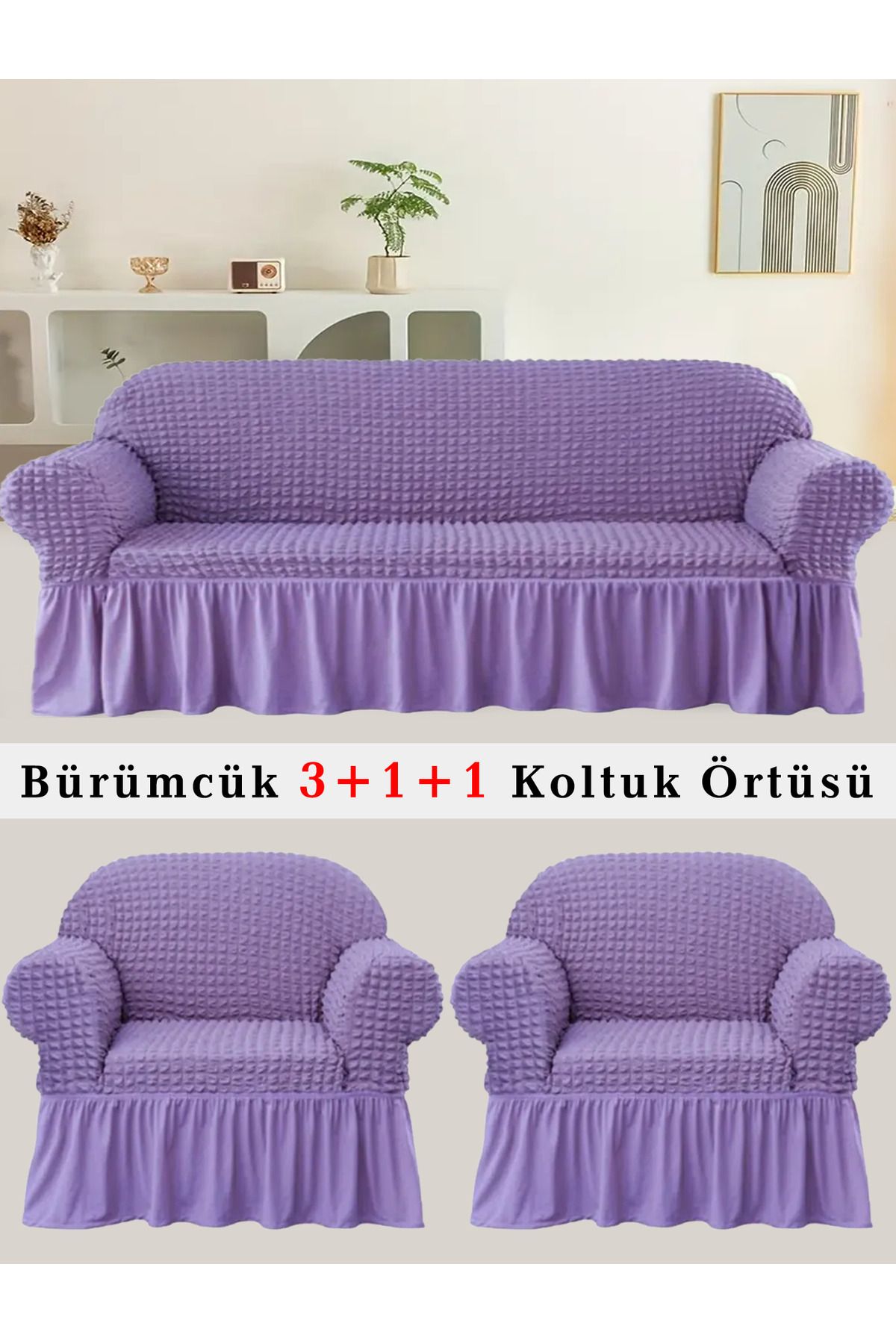 upmall Bürümcük Koltuk örtüsü, Kanepe, Çekyat Örtüsü, Koltuk Kılıfı 3 +1+ 1 Takım