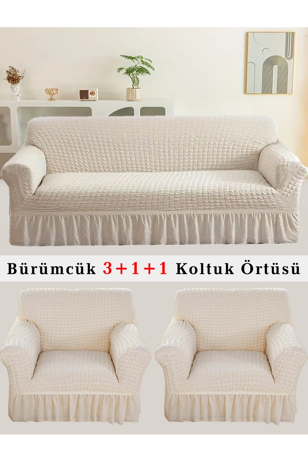 upmall Bürümcük Koltuk örtüsü, Kanepe, Çekyat Örtüsü, Koltuk Kılıfı 3 +1+ 1 Takım