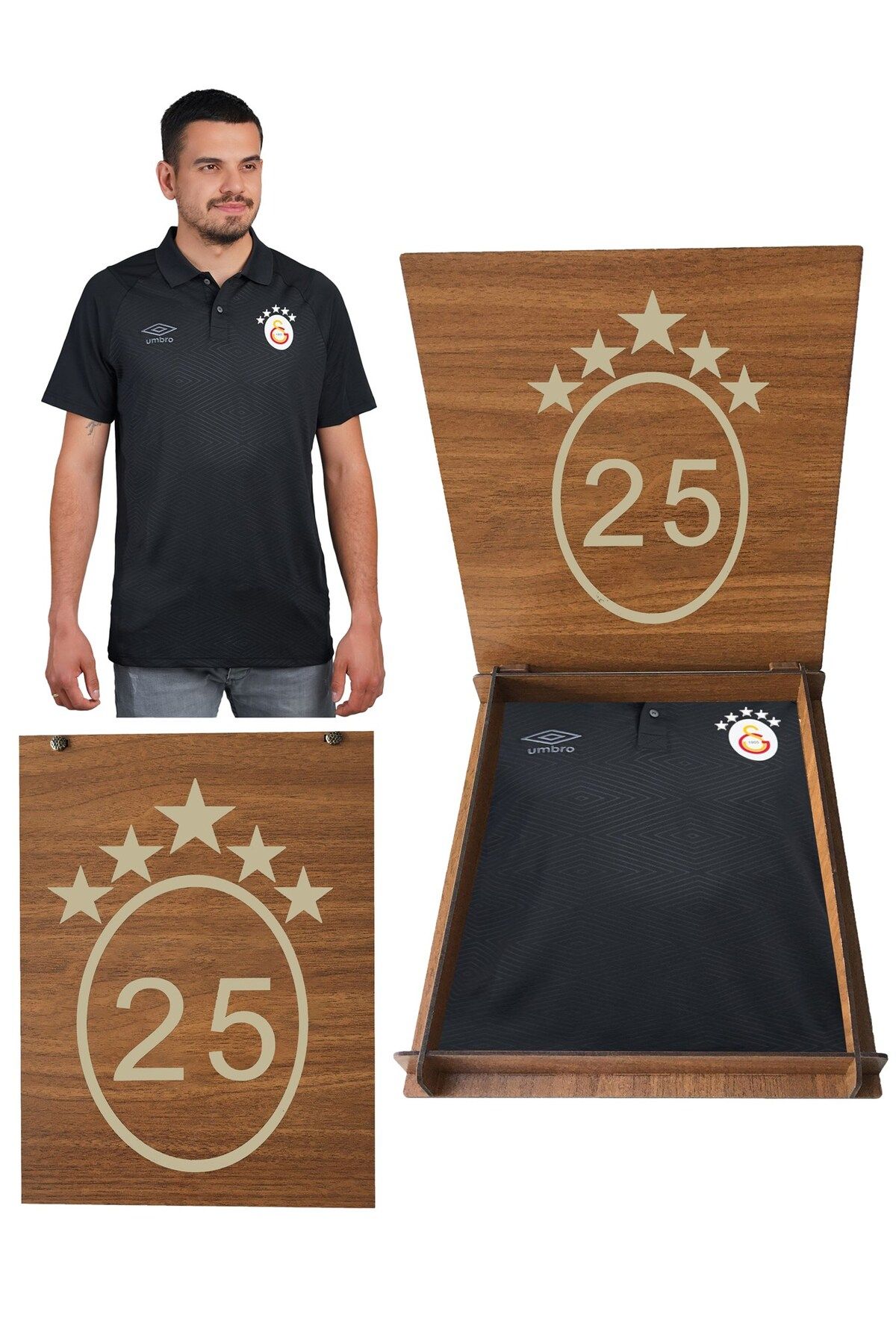 Galatasaray Orijinal Umbro 5 Yıldız Siyah Spor T-Shırt 5 Yıldız Ahşap Kutulu TF0168