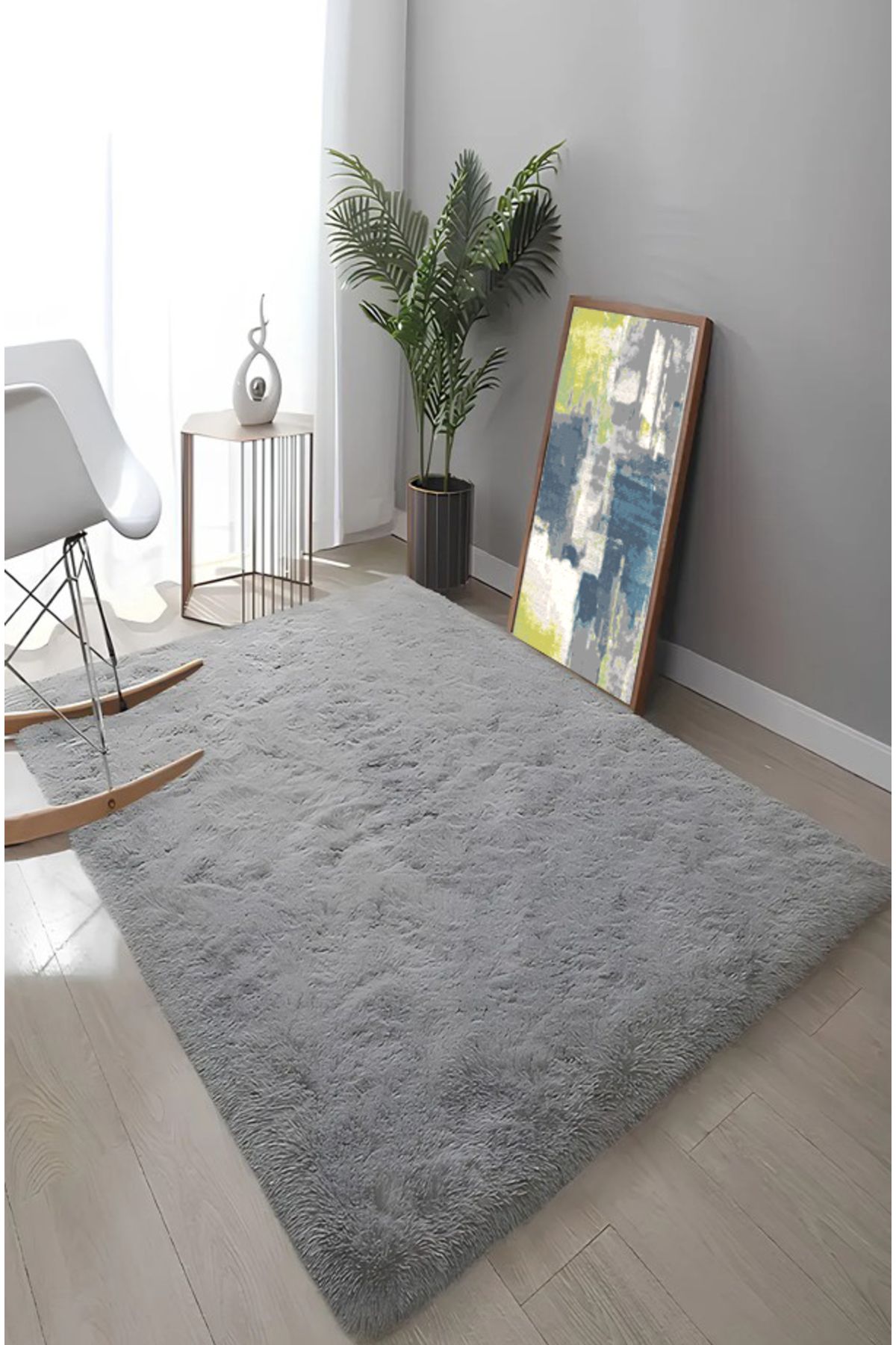 Örgülü Home Gri Peluş Yumuşak Yıkanabilir Kaymaz Dot Taban Antibakteriyel Salon Koridor Çocuk Halısı