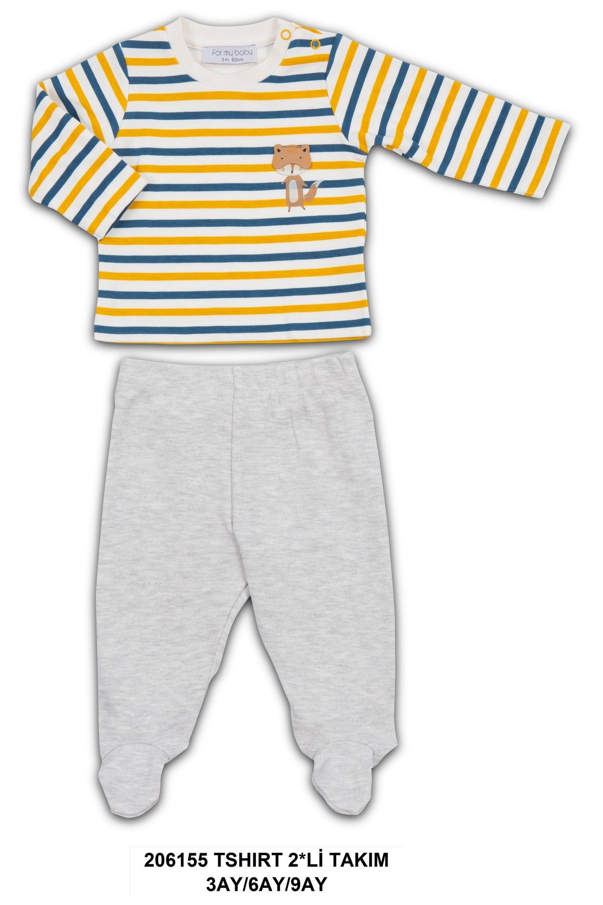 For My Baby %100 Organi̇k Pamuk Sevi̇mli̇ Ti̇lki̇ Desenli̇ Çi̇zgi̇li̇ 2'li̇ Takim