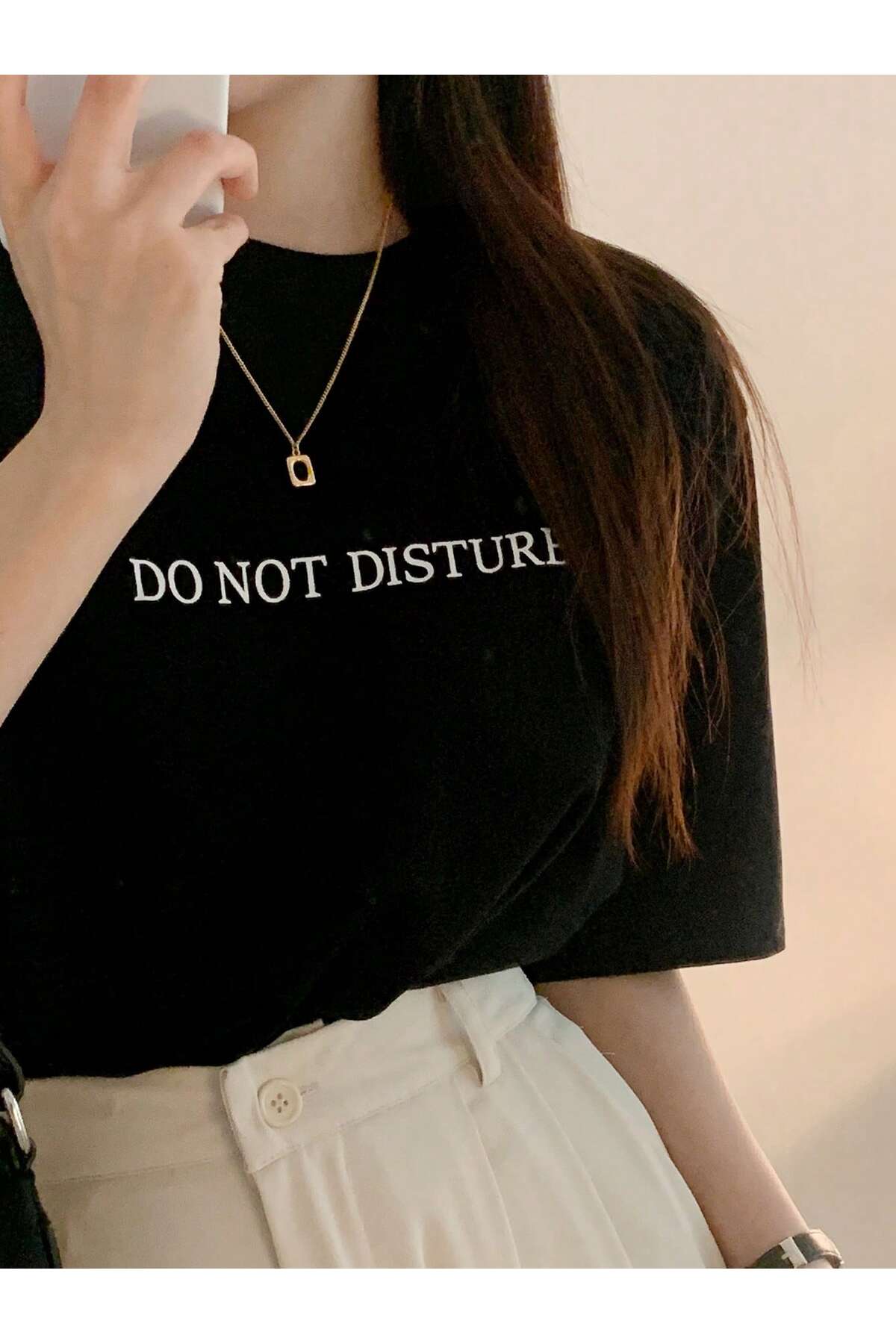 ZİYMO Women's Do Not Disturb Printed Crew Neck T-Shirt