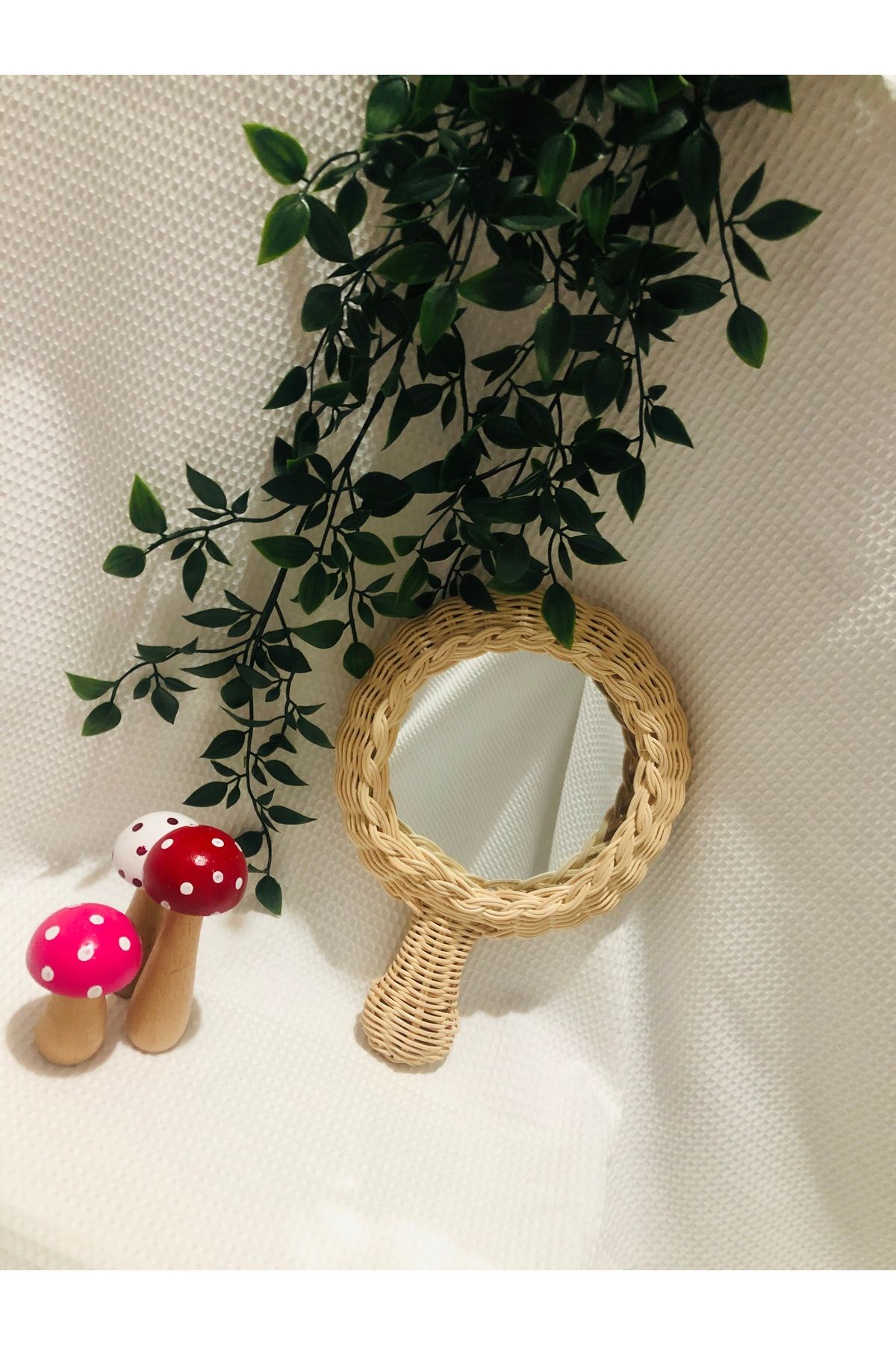 hayal rotam RATTAN BAMBU EL EMEĞİ GENÇ ODASI ÇOCUK ODASI DEKORU TUTMALI EL AYNASI 16CM