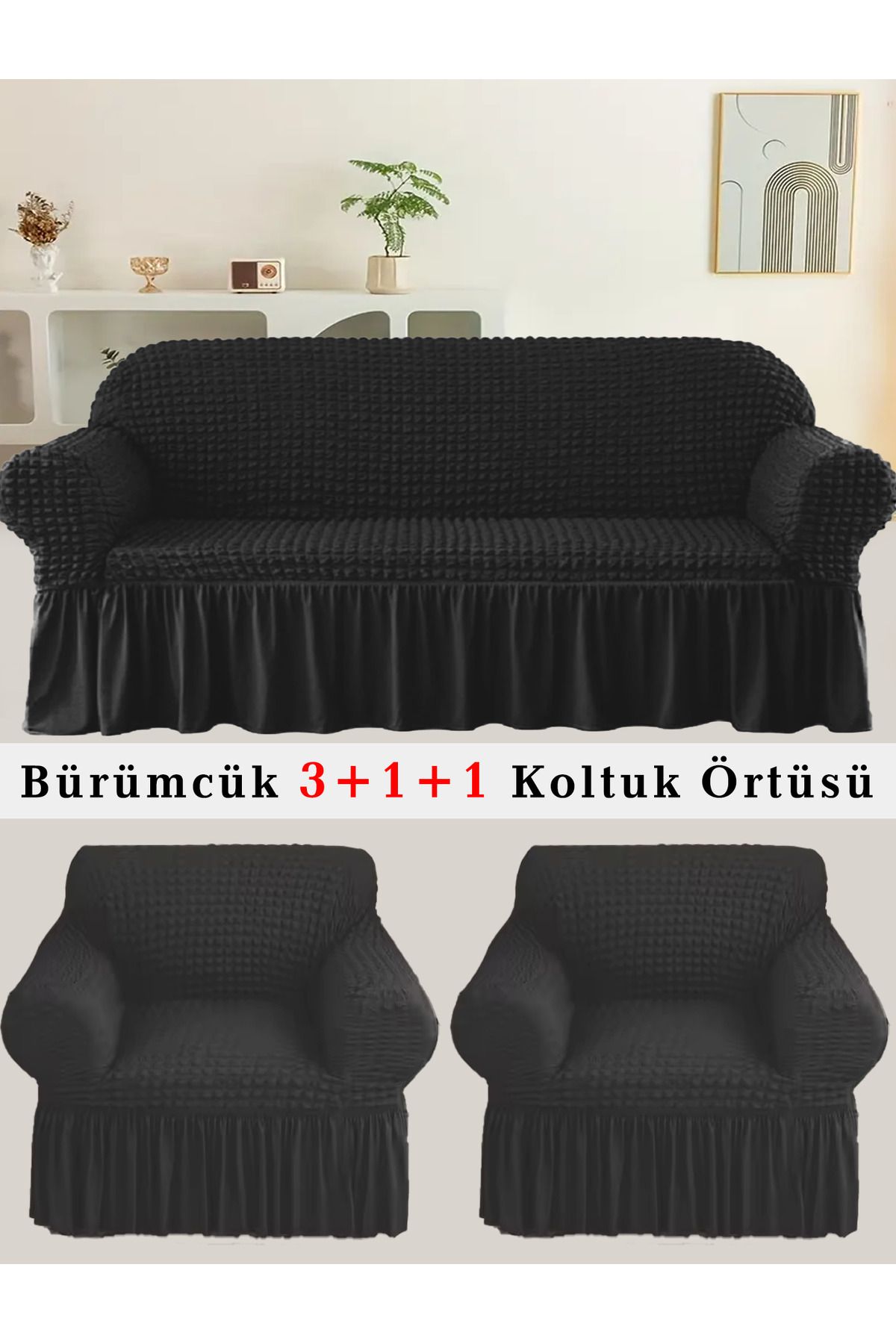 upmall Bürümcük Koltuk örtüsü, Kanepe, Çekyat Örtüsü, Koltuk Kılıfı 3 +1+ 1 Takım
