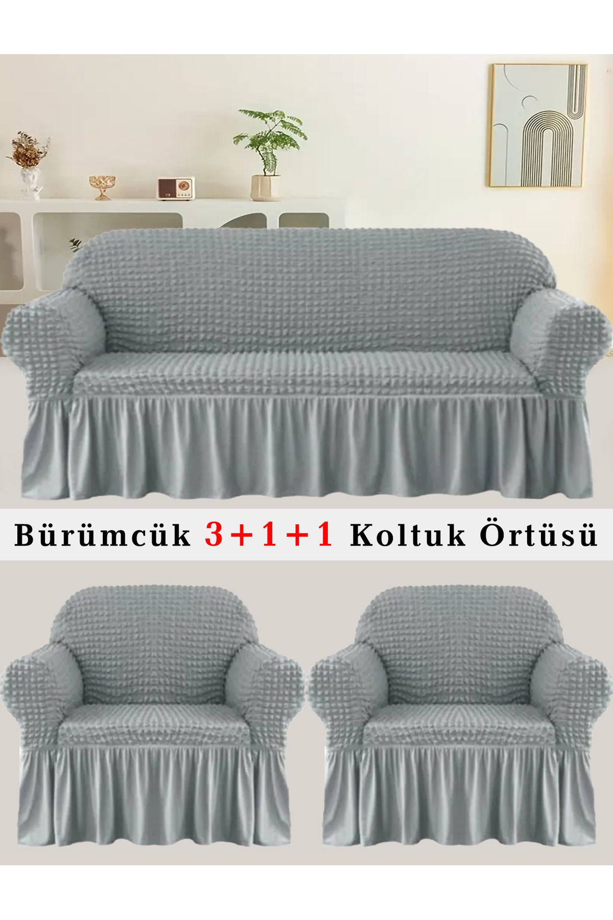 upmall Bürümcük Koltuk örtüsü, Kanepe, Çekyat Örtüsü, Koltuk Kılıfı 3 +1+ 1 Takım