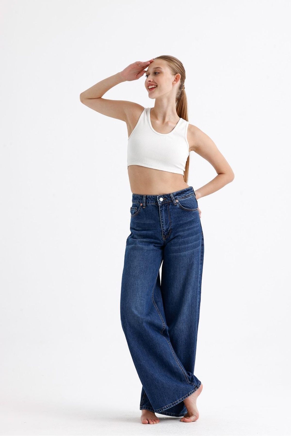 moodince Lacivert şık baggy jean