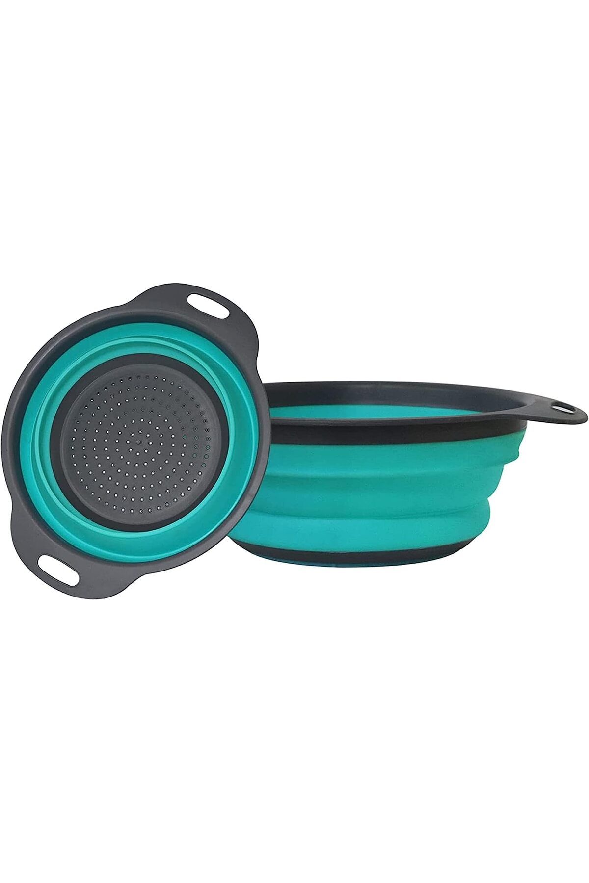 zola-Collapsible silicone colander set, 2 pieces, 19-24 x 3-3.5 cm, gray with blue 2