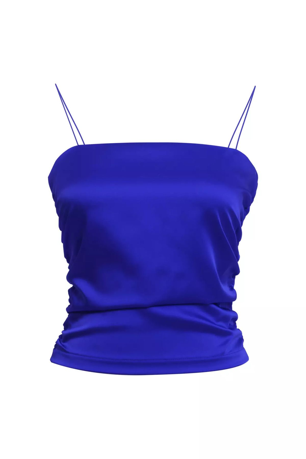 Keikei Saks mavisi saten kolsuz crop top