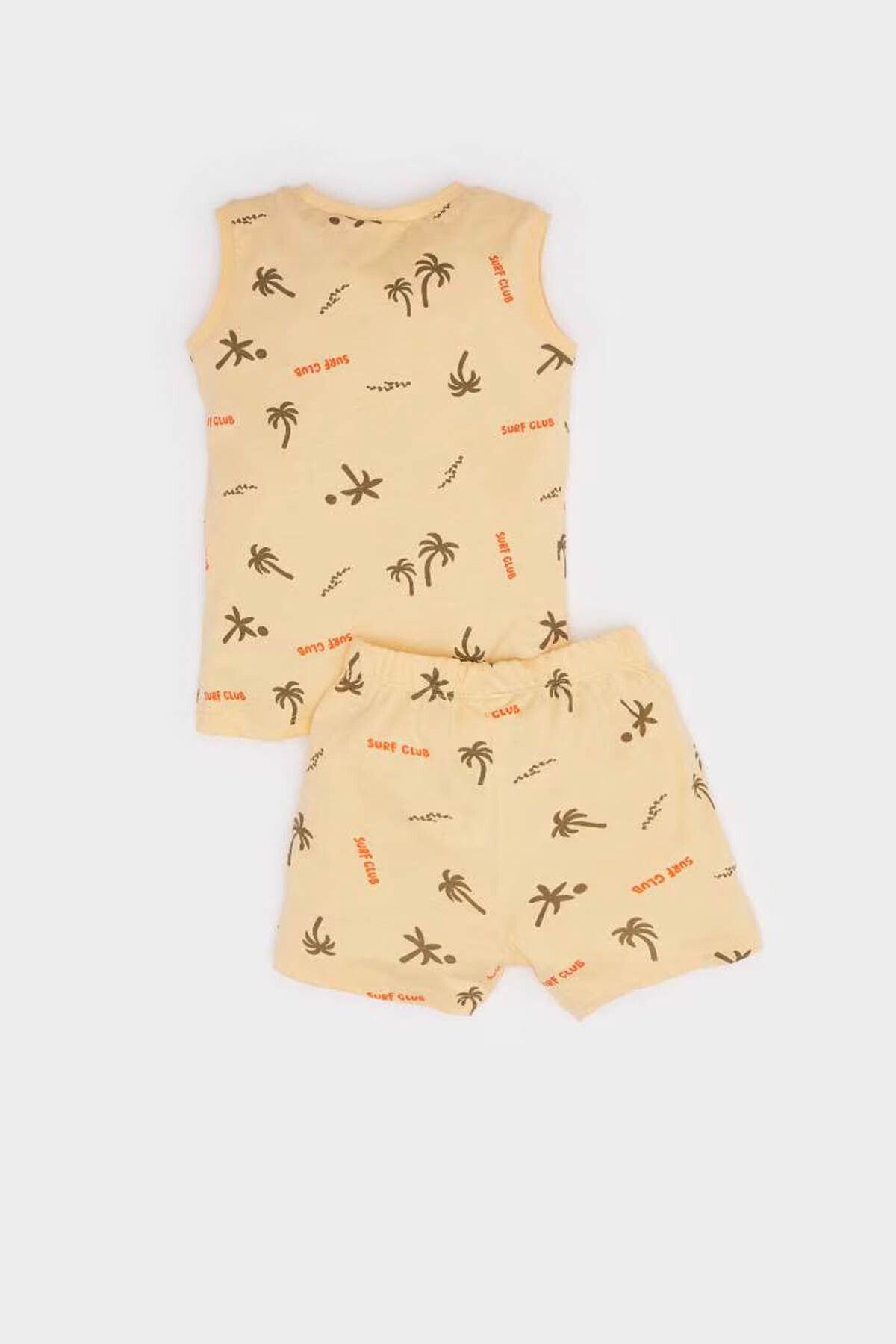 DeFacto-Palm Tree Patterned Salmon Baby Boy Top and Bottom Set E8738A5/Og279 4