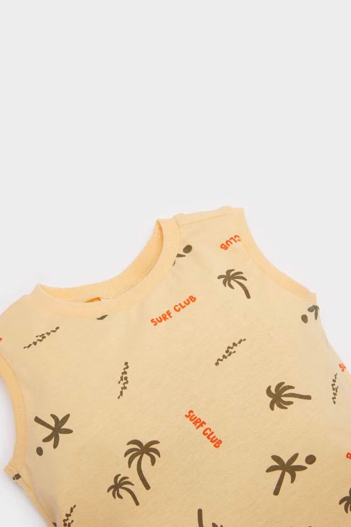 DeFacto-Palm Tree Patterned Salmon Baby Boy Top and Bottom Set E8738A5/Og279 3