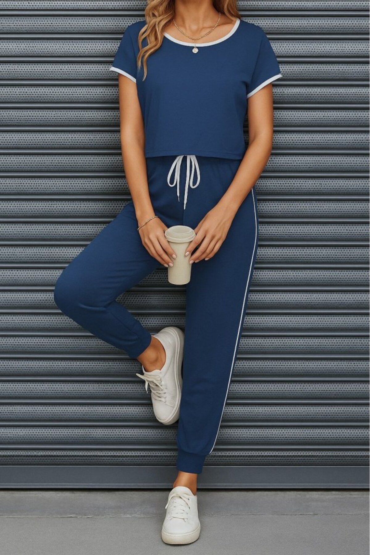 velmorafashion Kadın Kısa Kollu Kayık Yaka Viskon Iki Iplik Bluz Ve Bağcıklı Pantolon Ikili Takım