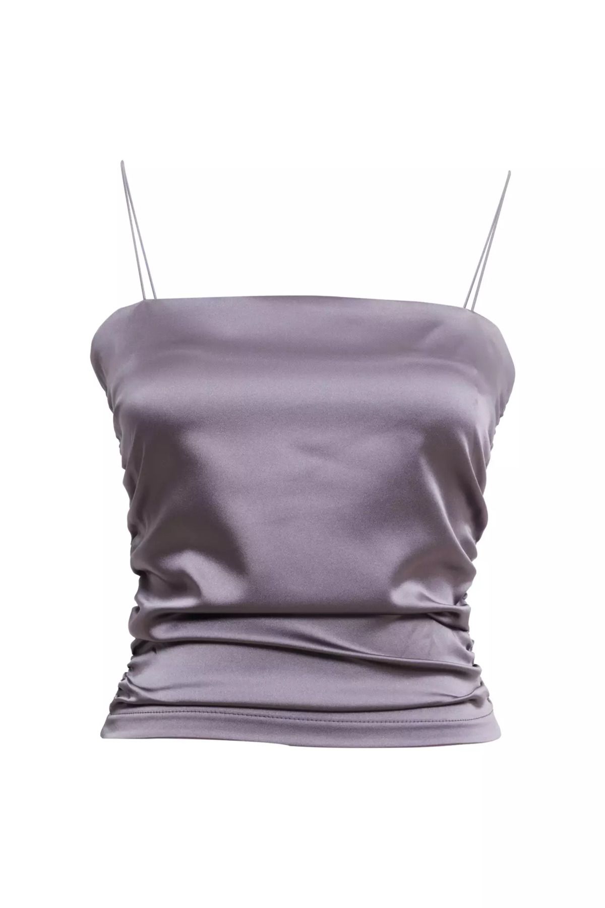 Keikei Gri saten kolsuz crop top