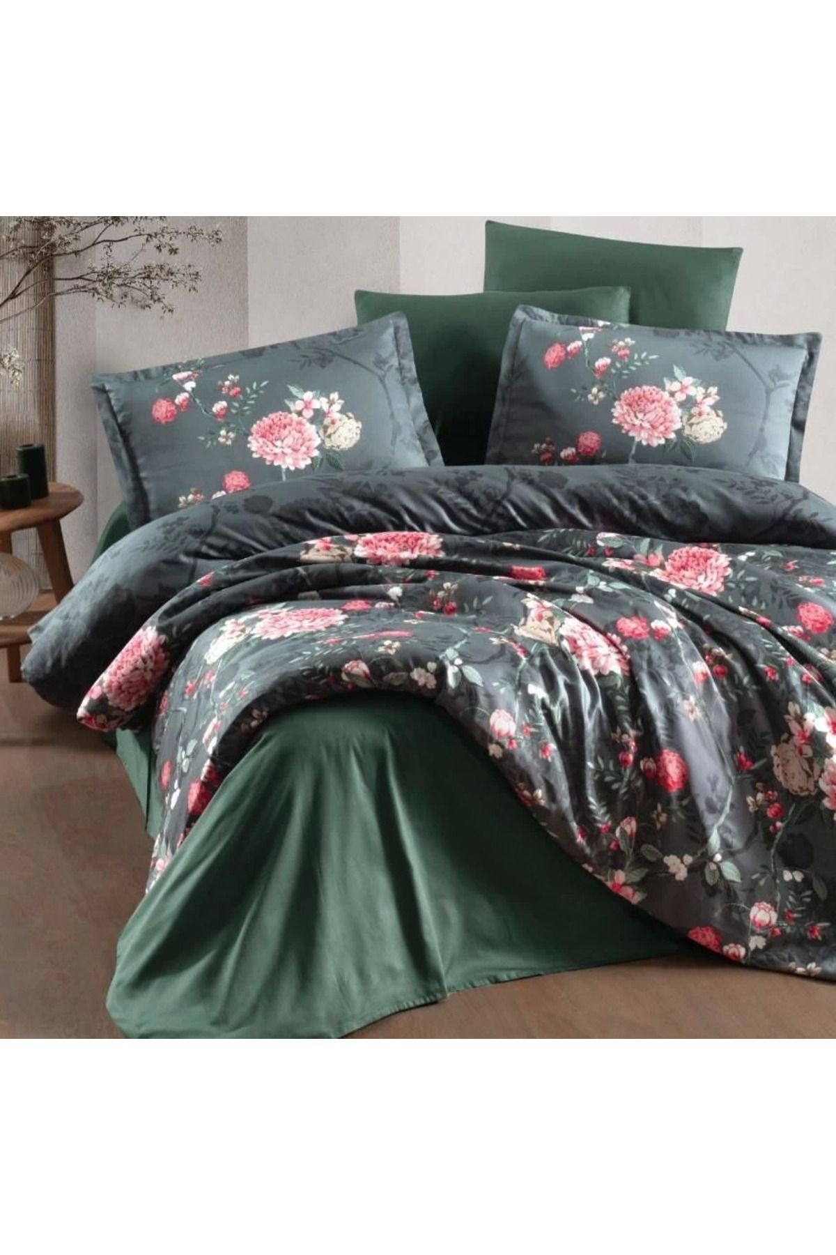 MELFSHOP Clasy Saten Çift Kişilik Nevresim Takımı Alfon V1 Kahve