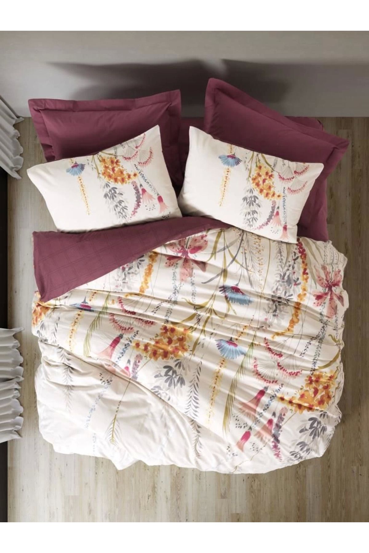 Heez Cotton Box Çift Kişilik Modeline Nevresim Takımı Flos Bordo
