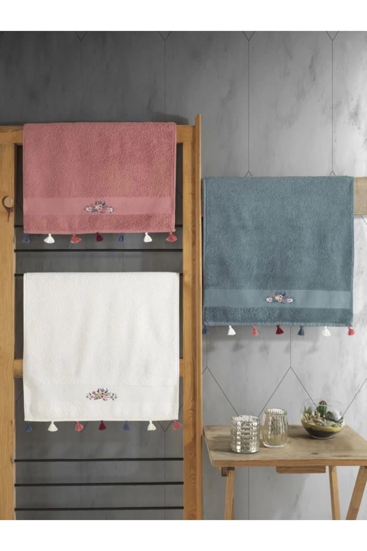 MT29 GİYİM Cotton Box Fit V3 50x90 3'lü Havlu Seti Nar/Krem/Mavi