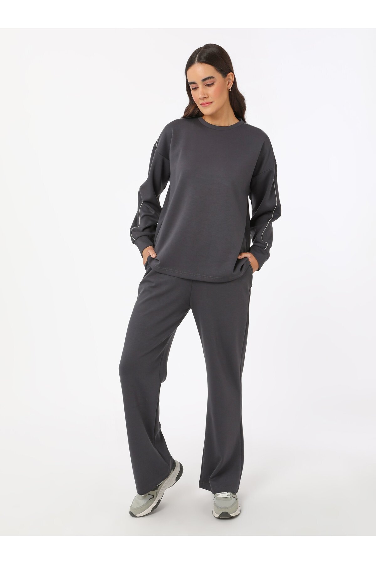 Refka-Modal Tracksuit Set with Shiny Stripes - Anthracite - Refka 5