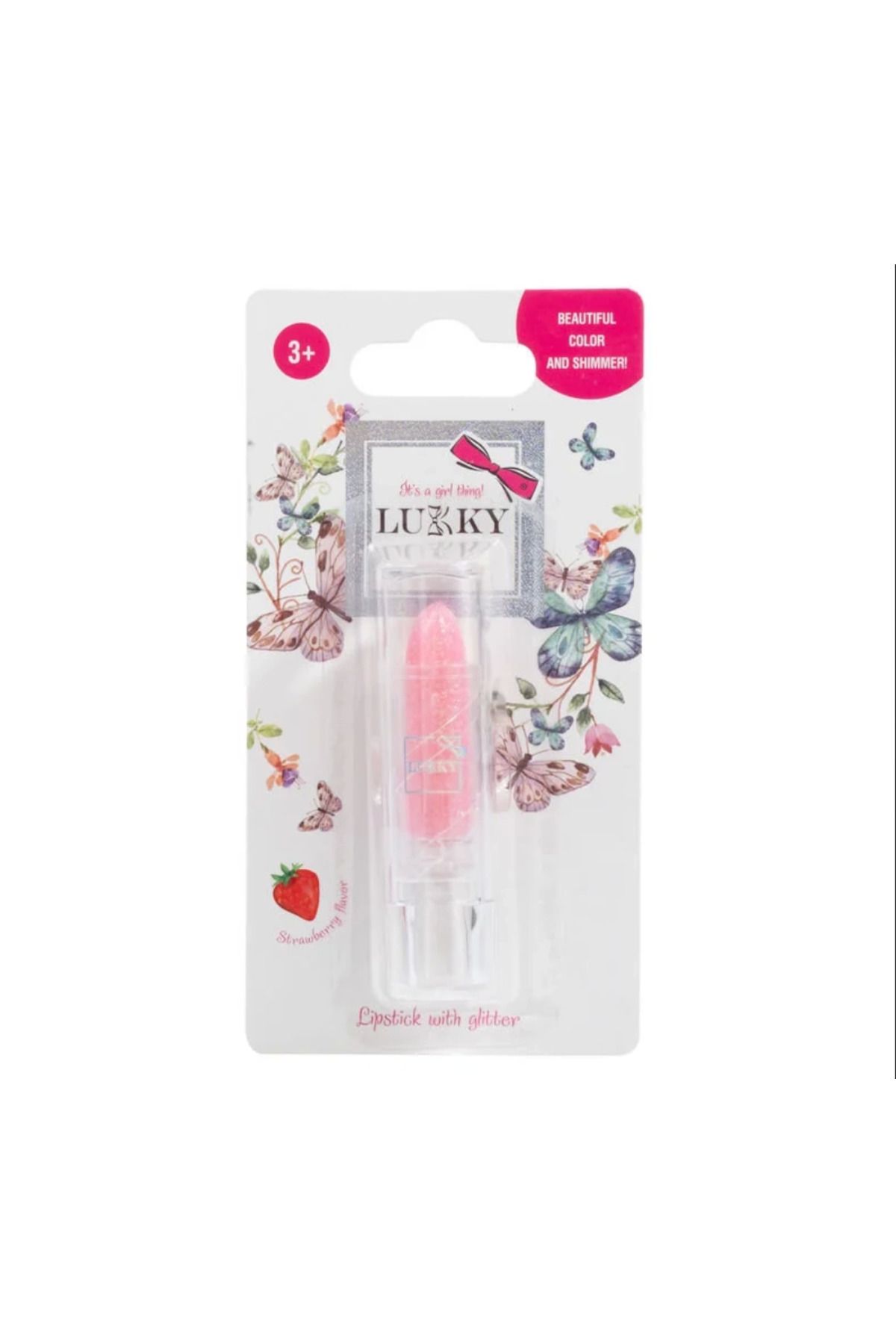 ÖYKÜ VE YİĞİT Lukky Simli Ruj Pembe Çilek Aromalı
