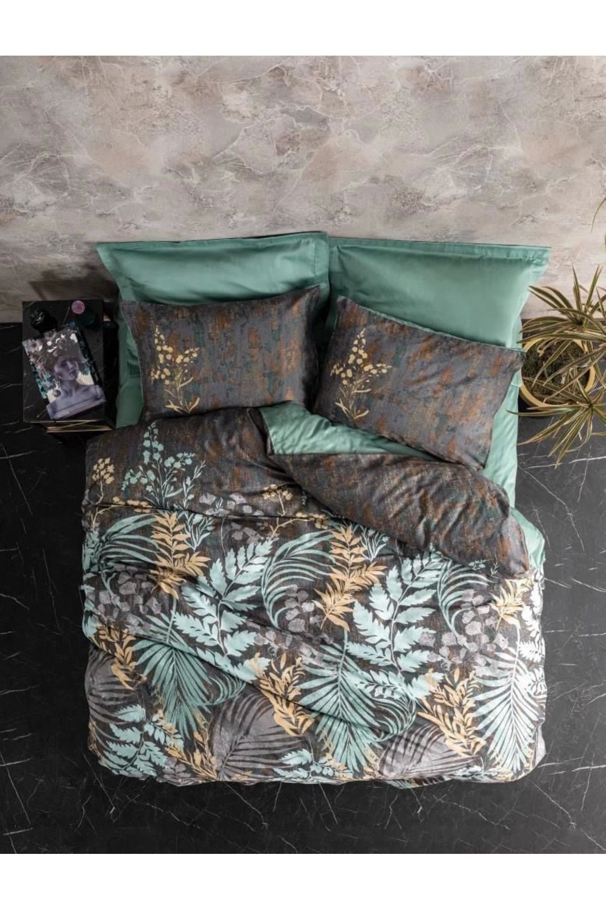 MELFSHOP Cotton Box Çift Kişilik Saten Nevresim Takımı Clorasa Mint