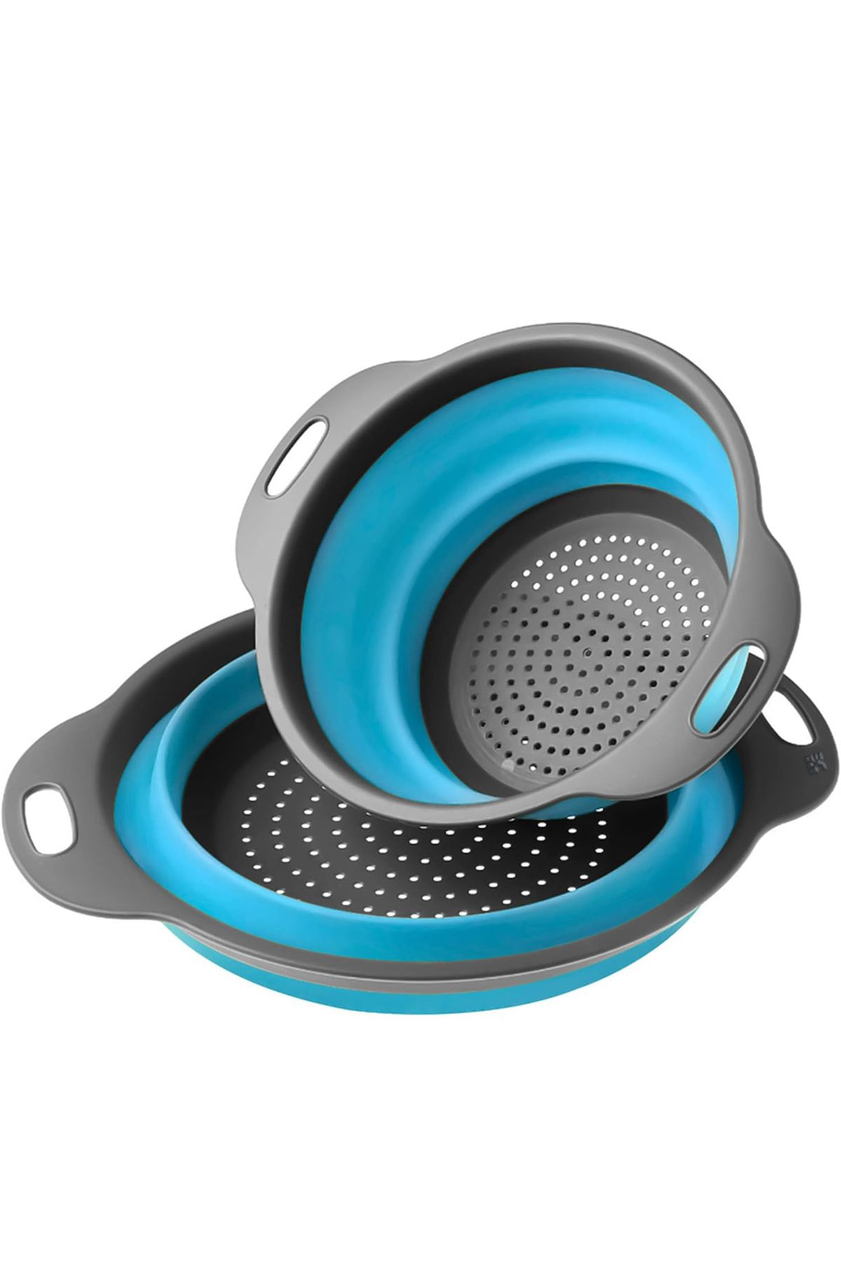 zola-Collapsible silicone colander set, 2 pieces, 19-24 x 3-3.5 cm, gray with blue 1