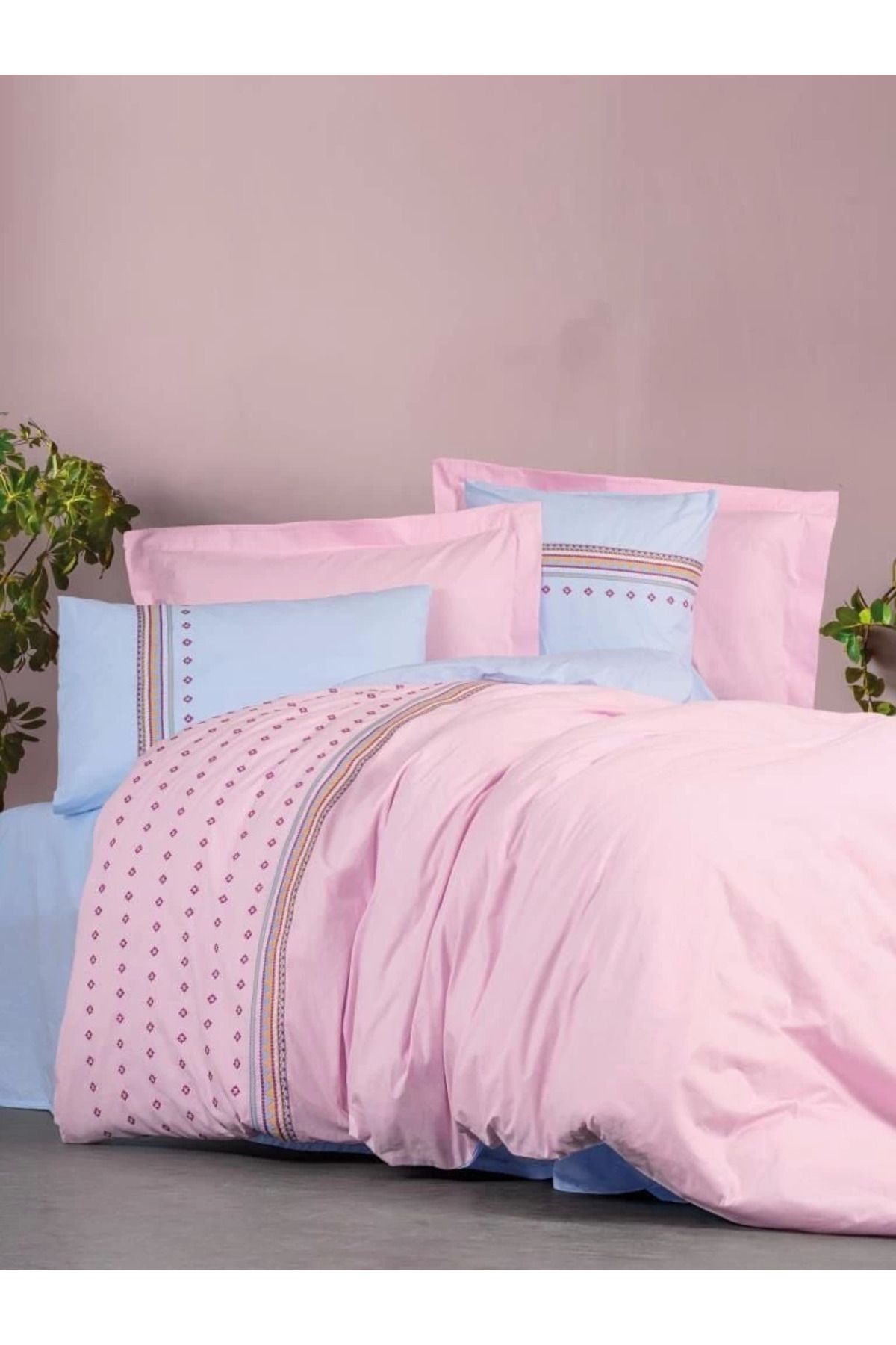 hayalimsah Cotton Box Brode Ranforce Çift Kişilik Nevresim Takımı Tatum Mavi