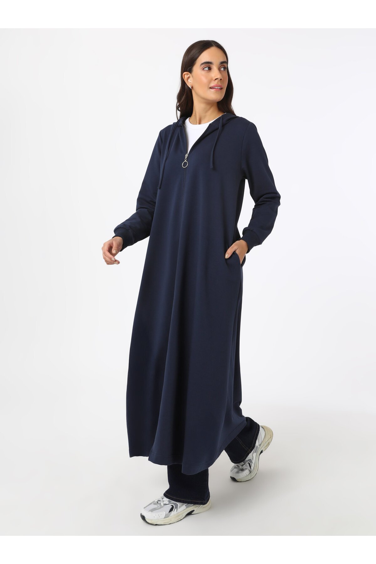 Benin-Hooded Detailed Zippered Sports Overcoat - Navy Blue - Benin 2