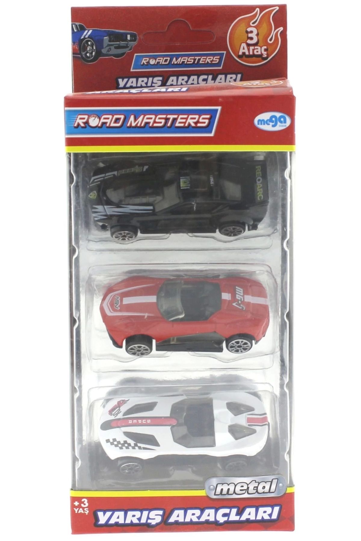 MELFSHOP Die Cast Metal 3'lü Yarış Arabaları Siyah Araçlı
