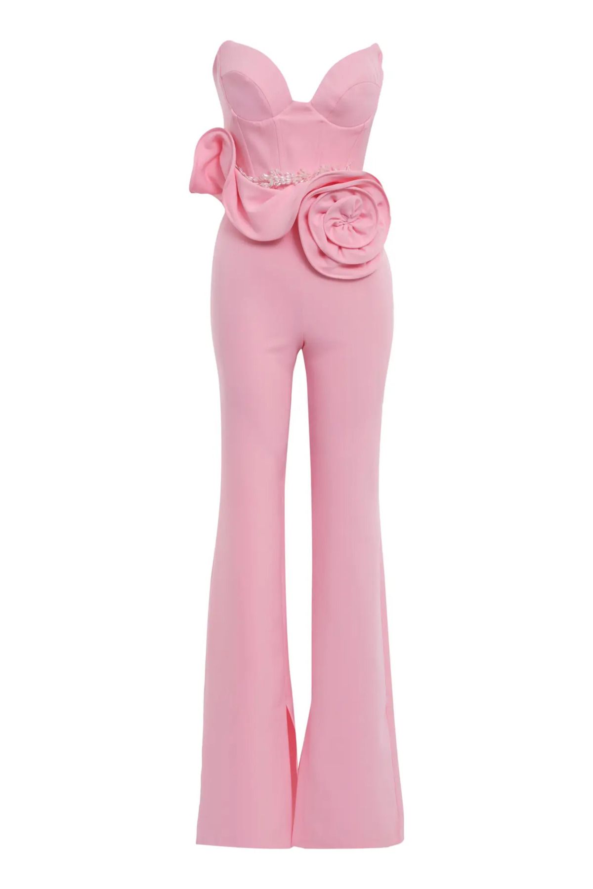 Keikei Pembe krep kolsuz uzun tulum