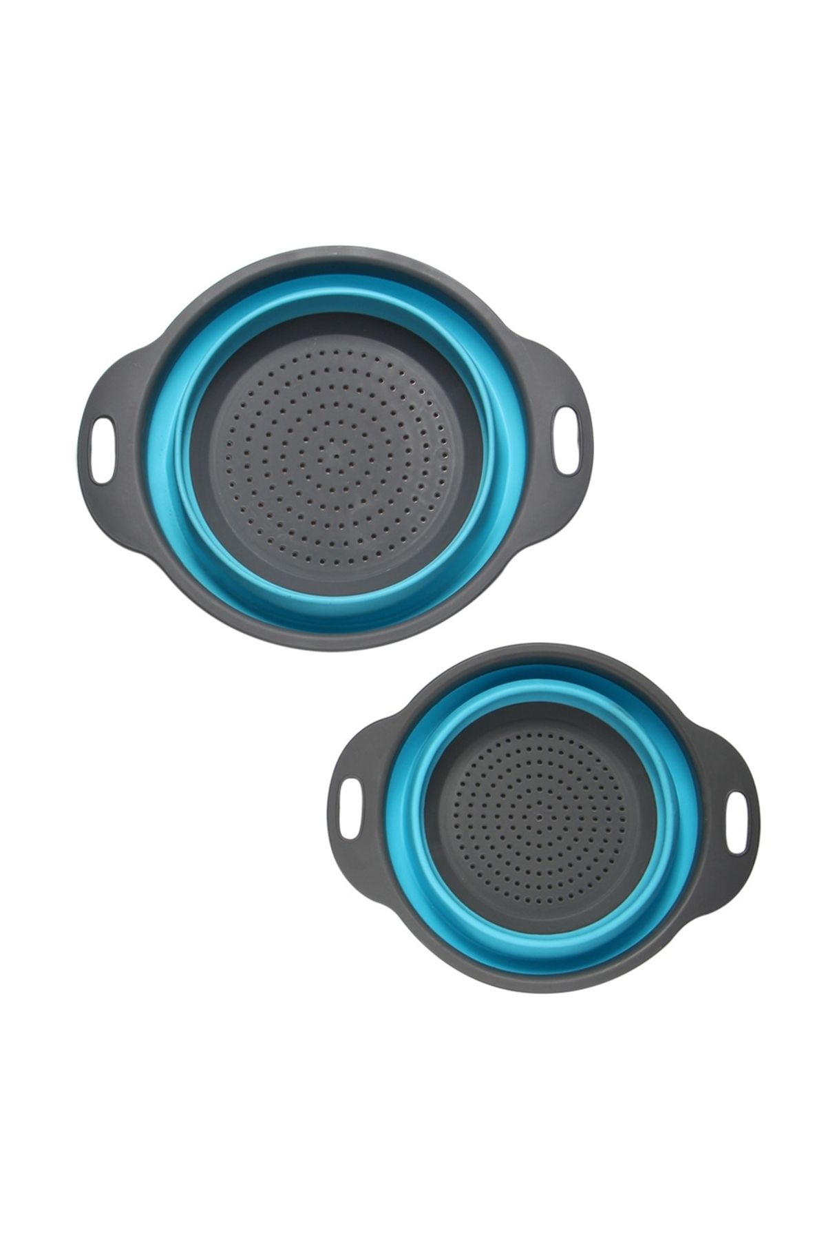 zola-Collapsible silicone colander set, 2 pieces, 19-24 x 3-3.5 cm, gray with blue 7