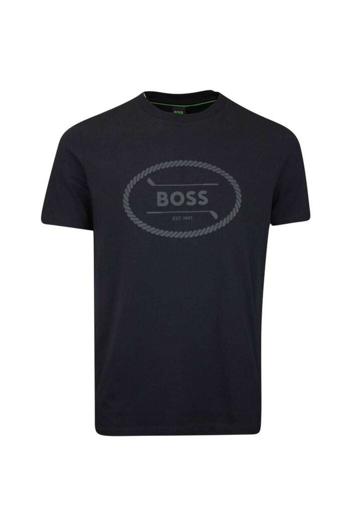 تی شرت مردانه رئیس مشکی گردن آستین کوتاه نوشته شده 50537825 001 BOSS