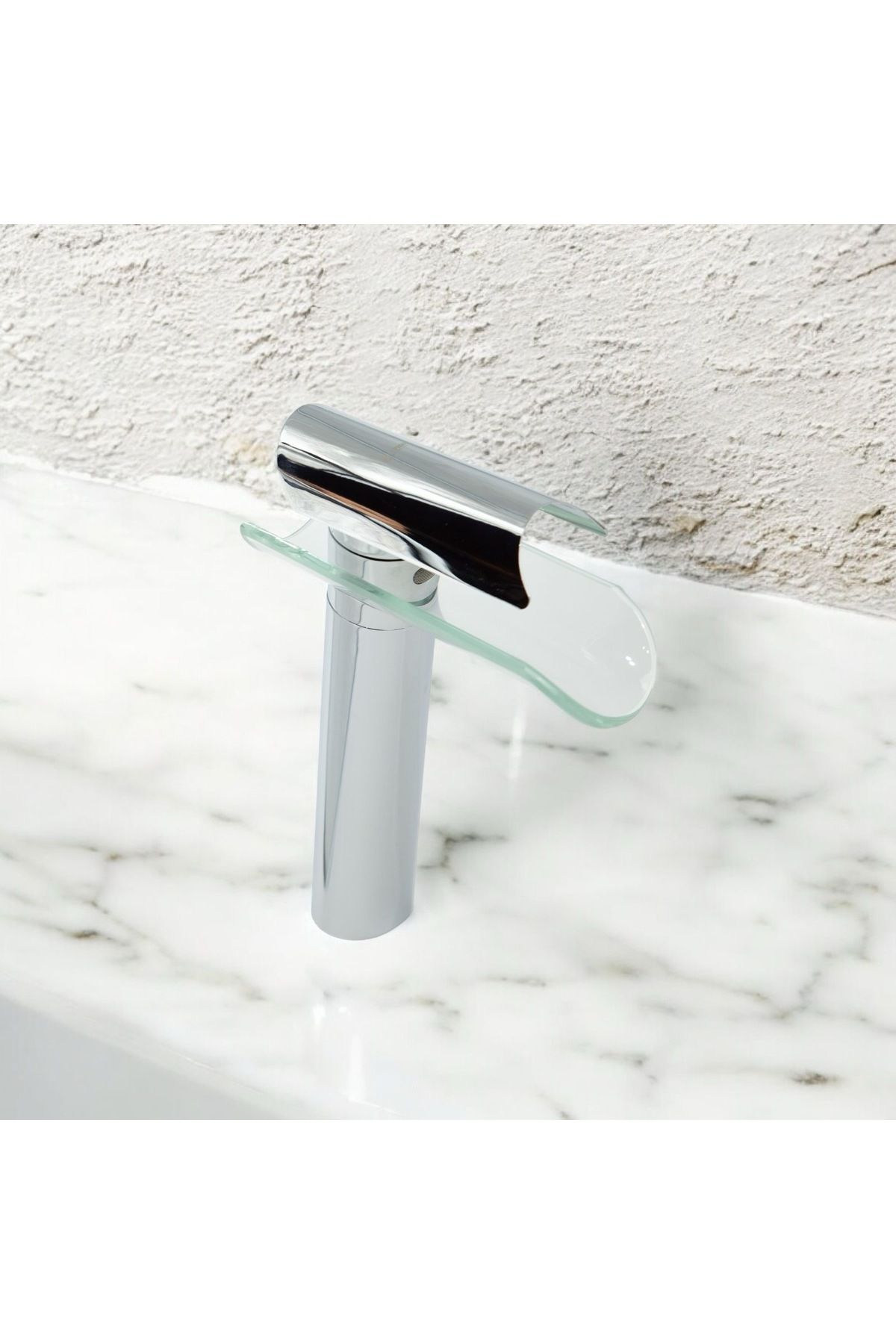 Şah Premium Krom Glass Design Çanak Lavabo Bataryası Gümüş Cam Detaylı Yüksek Lavabo Armatür ŞahConcept