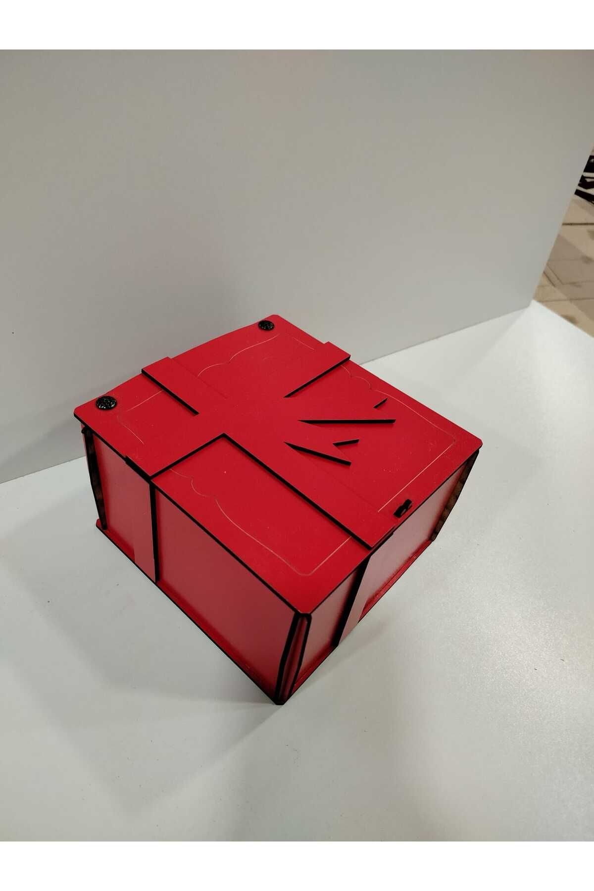 Vuslat Hediyelik Kırmızı Ahşap Hediye Kutusu (15x15 cm) Yükseklik 9cm Dekor Kırmızı