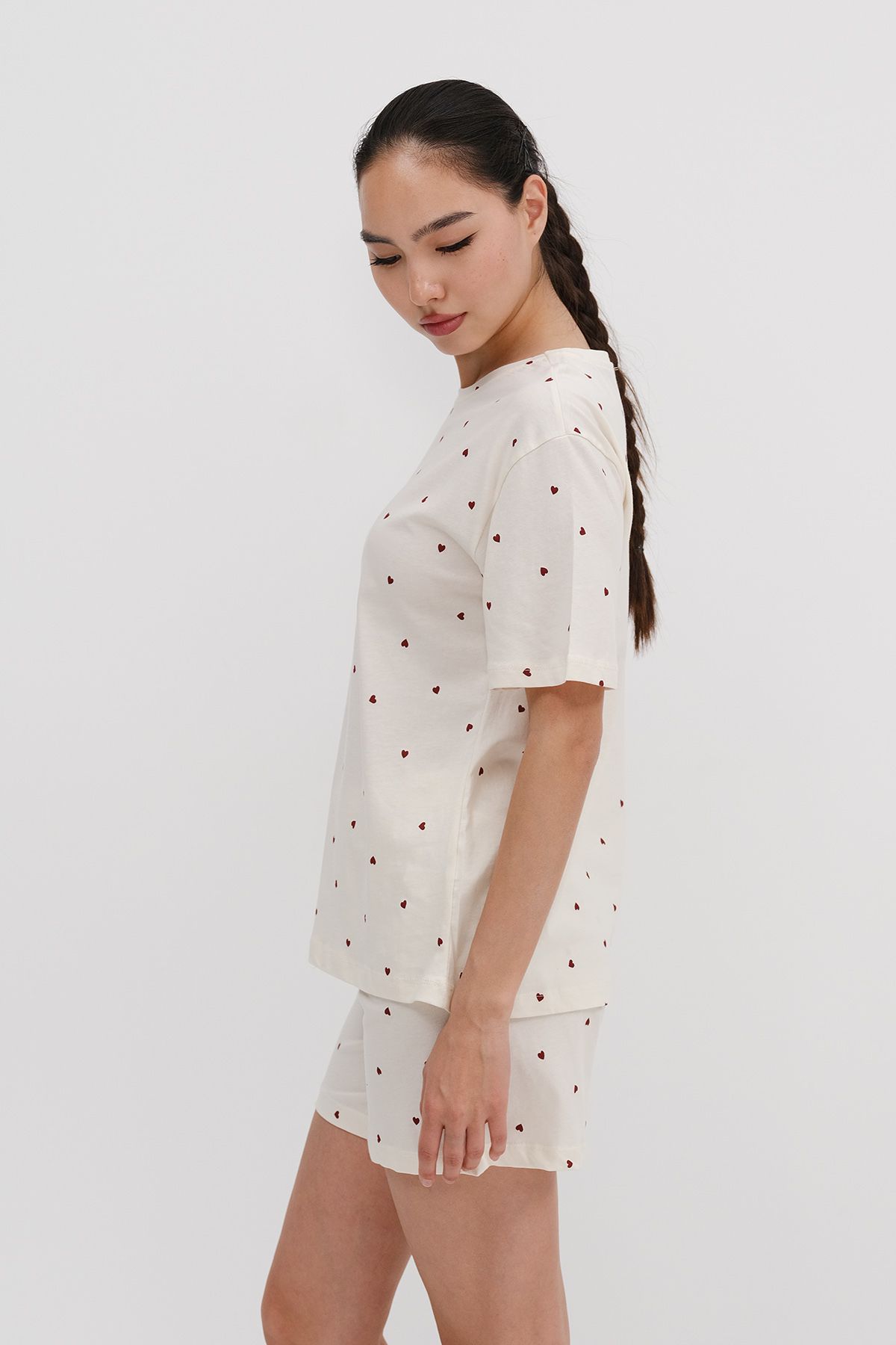 Addax-Heart Patterned Shorts Pajama Set Ş119 4