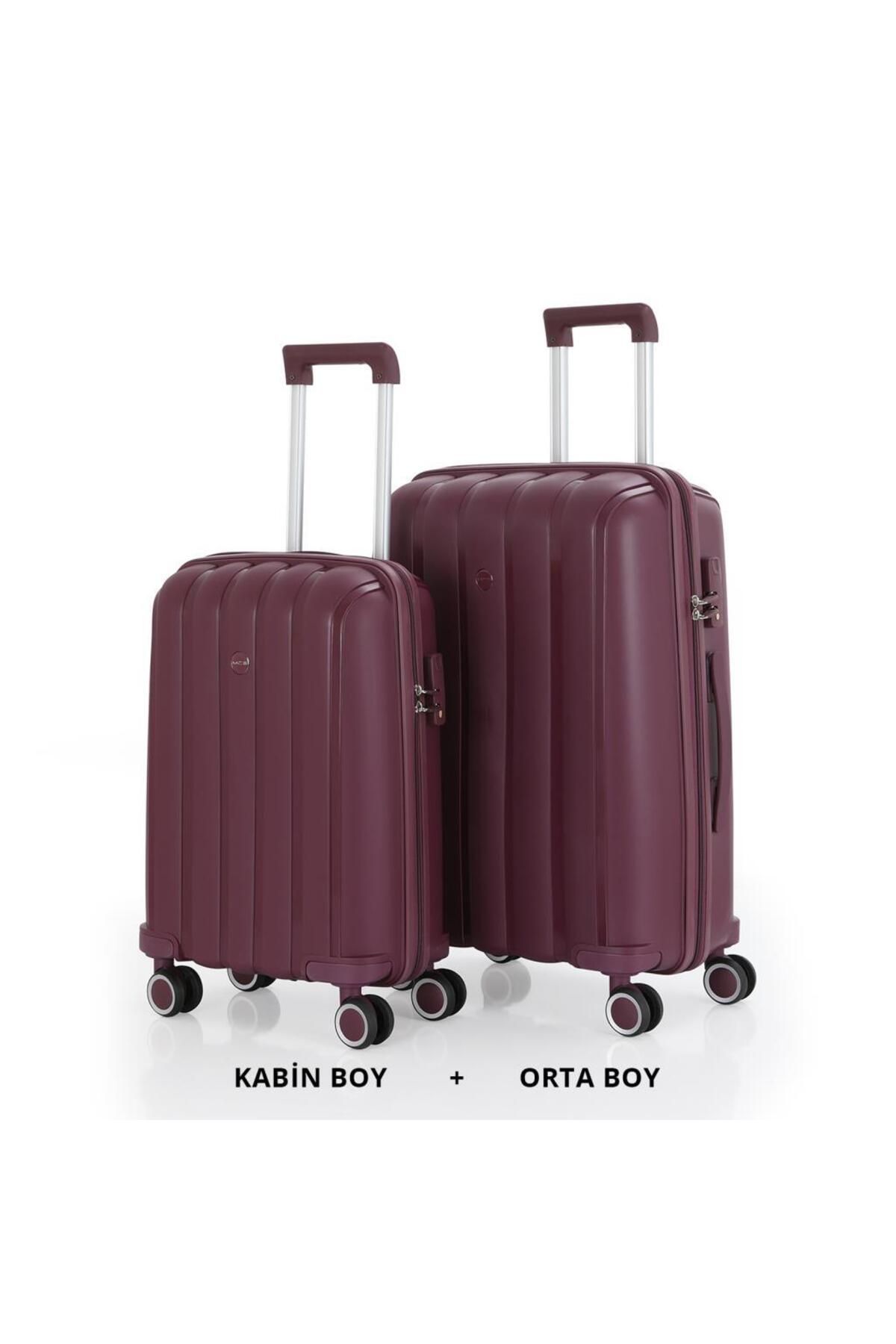 MÇS Bavul Orta ve Kabin 2li Set Kırılmaz Silikon Valiz V305 Mürdüm