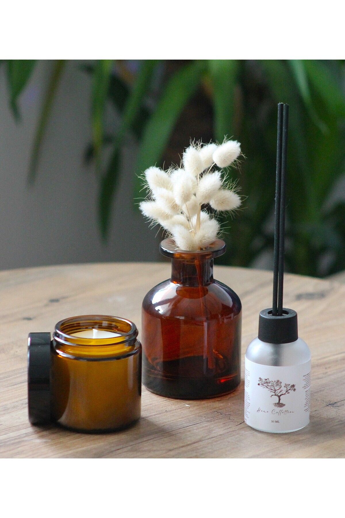 junibeliw 3lü Set Oda Banyo Tuvalet Kokusu Pudra 50ml Kokusuz Parafin Mum 100cc Cam Vazo (ÇİÇEKSİZ)