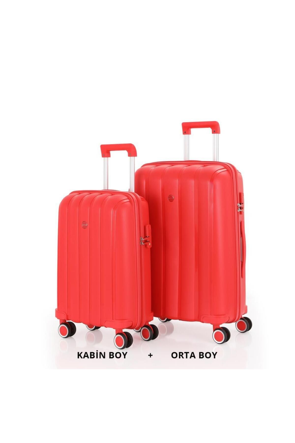 MÇS Bavul Orta ve Kabin 2li Set Kırılmaz Silikon Valiz V305 Kırmızı