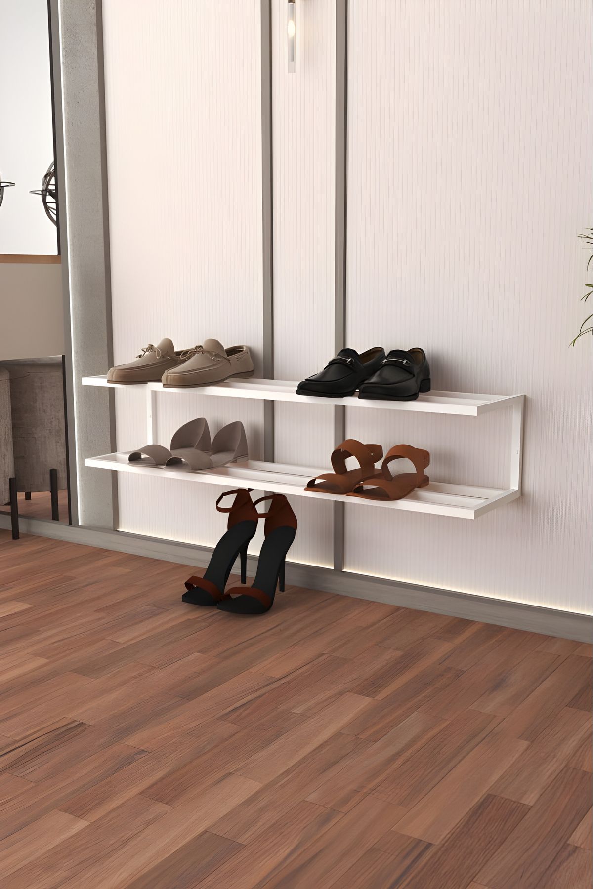 Grandmix Duvar Montajlı Metal Ayakkabılık Modern Ayakkabı Düzenleyici Antre & Hol Toparlayıcı 22x70x20 Cm