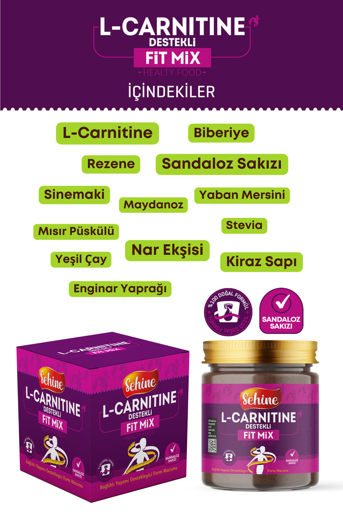 l carnitine sandaloz ekstraktı Sehine Fit Mix, L-Carnitine Destekli, Sandaloz Sakızlı Form Macun, 240Gr