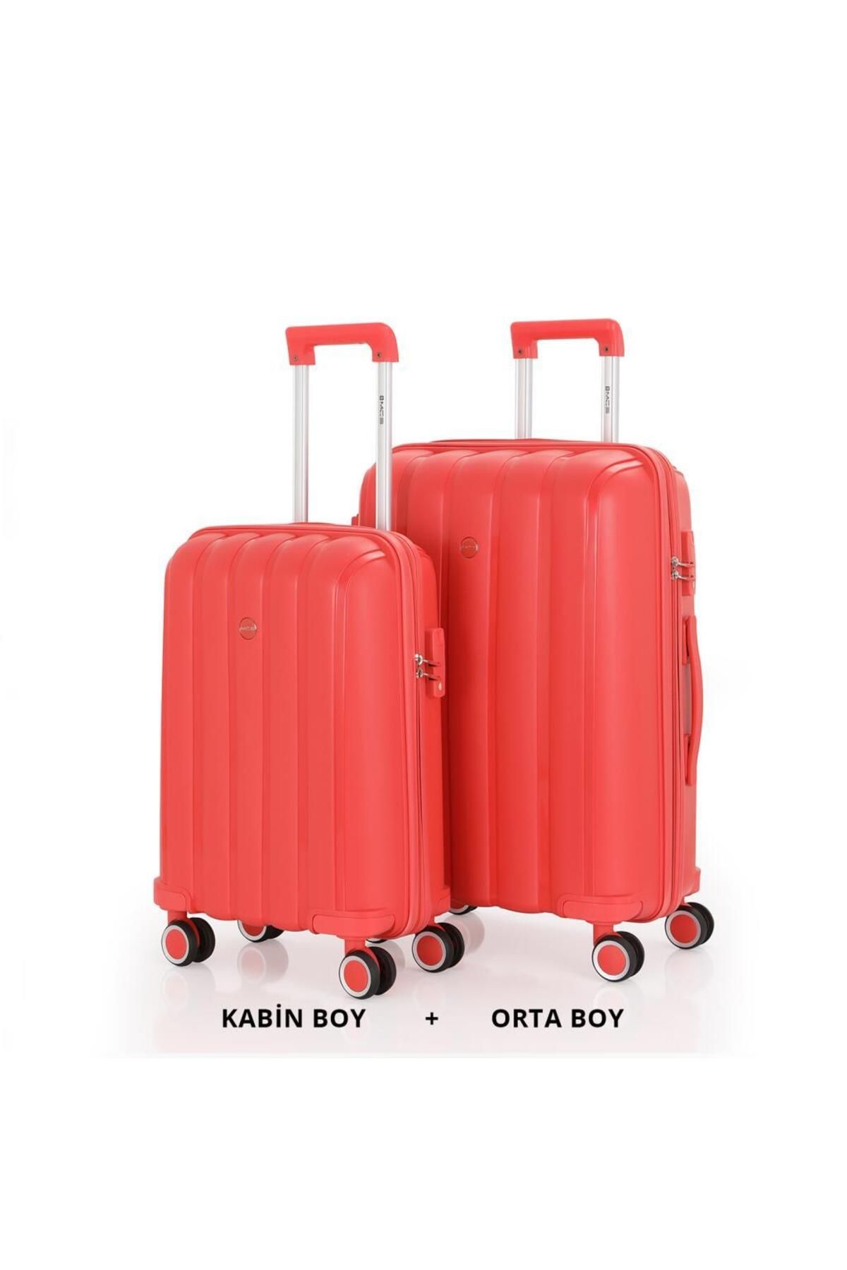 MÇS Bavul Orta ve Kabin 2li Set Kırılmaz Silikon Valiz V305 Mercan