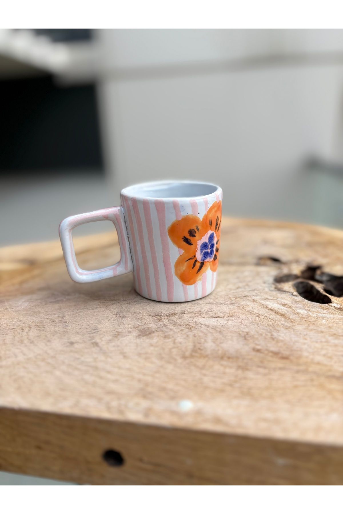 Home Stonware el yapımı çiçekli kupa