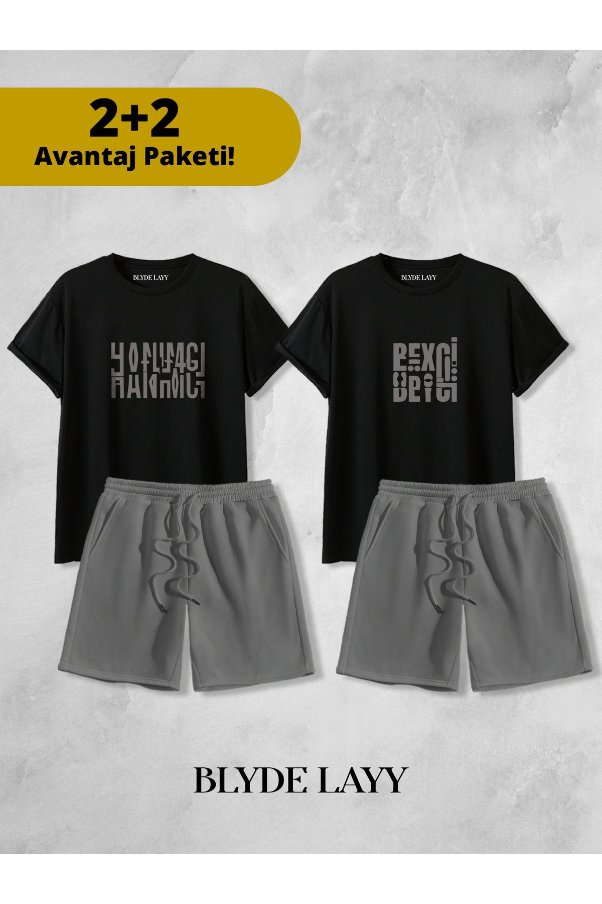 BLYDE LAYY Hanımcı - Beyci Baskılı Unisex 2'li Sevgili Çift Kombini (2 Şort - 2 T-shirt Takımı Avantaj Paketi)