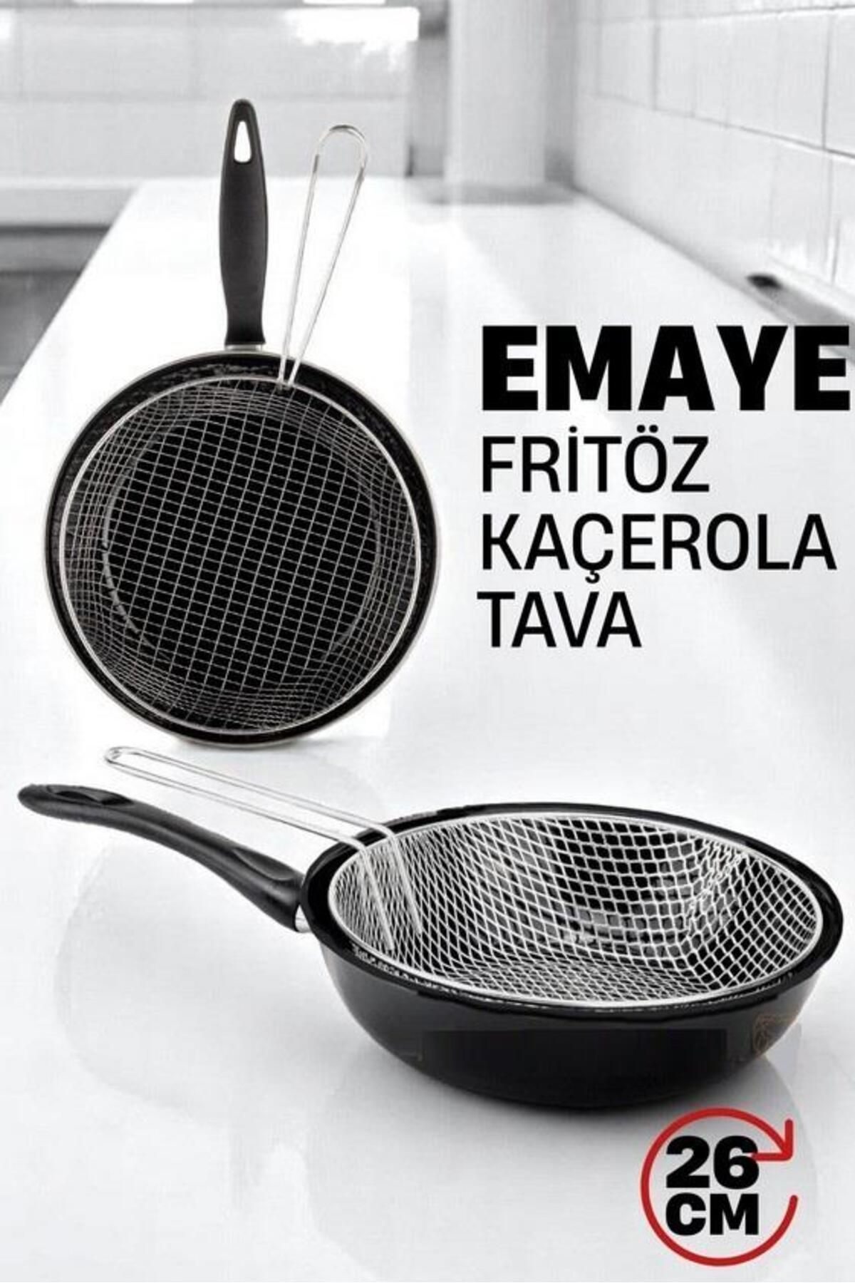ZHLHOME Fritözlü Emaye Kızartma Tavası- Kızartma Kaçerola Multi Kullanım 26 CM