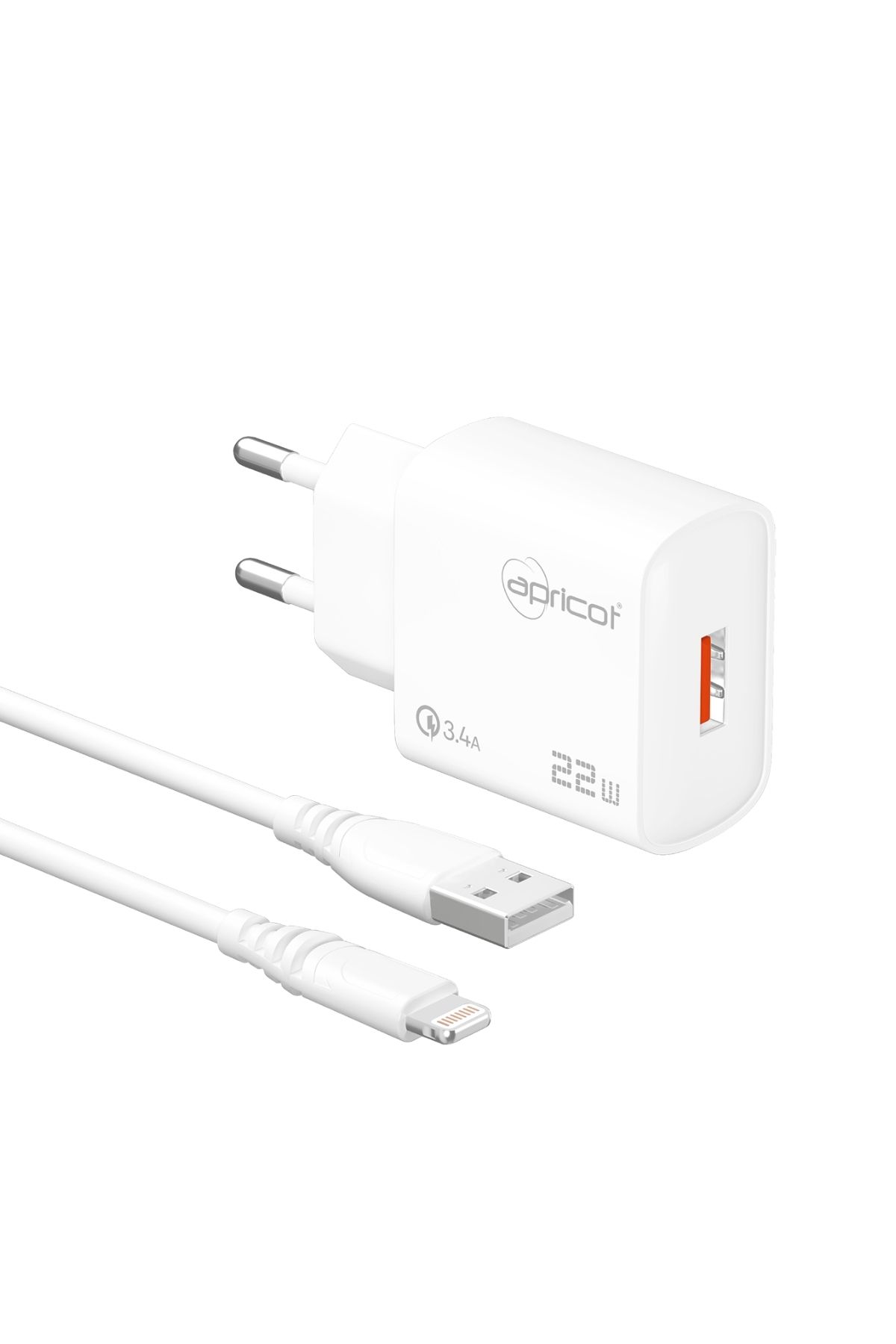 Apricot APC-U422L 22W Lightning Kablolu Beyaz Hızlı Ev Şarj Adaptörü Set
