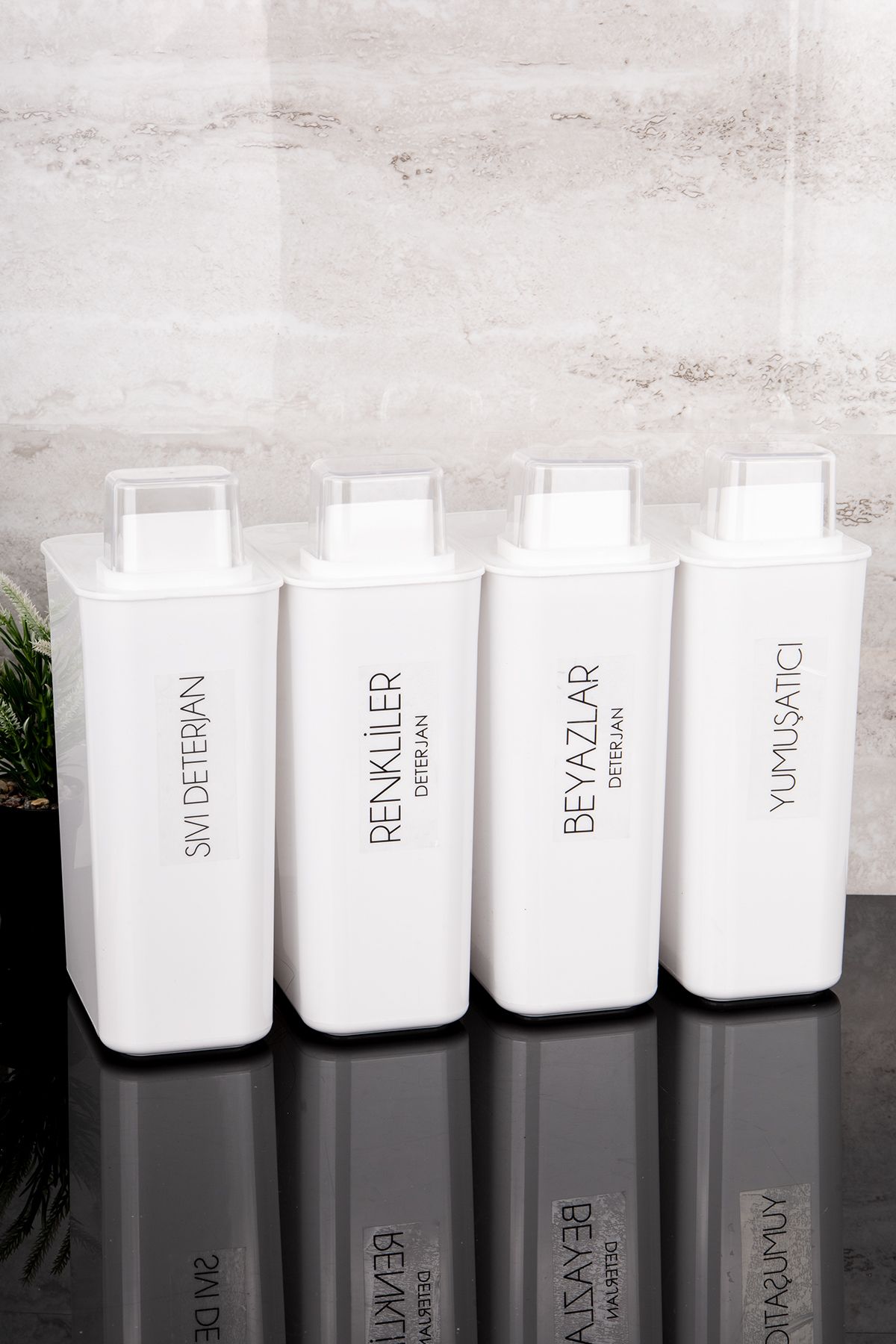 Dolkin Home-Set of 4 Self-Scaled Detergent Dispenser Box Colorful White Liquid Detergent Softener Labeled 3000ml 5