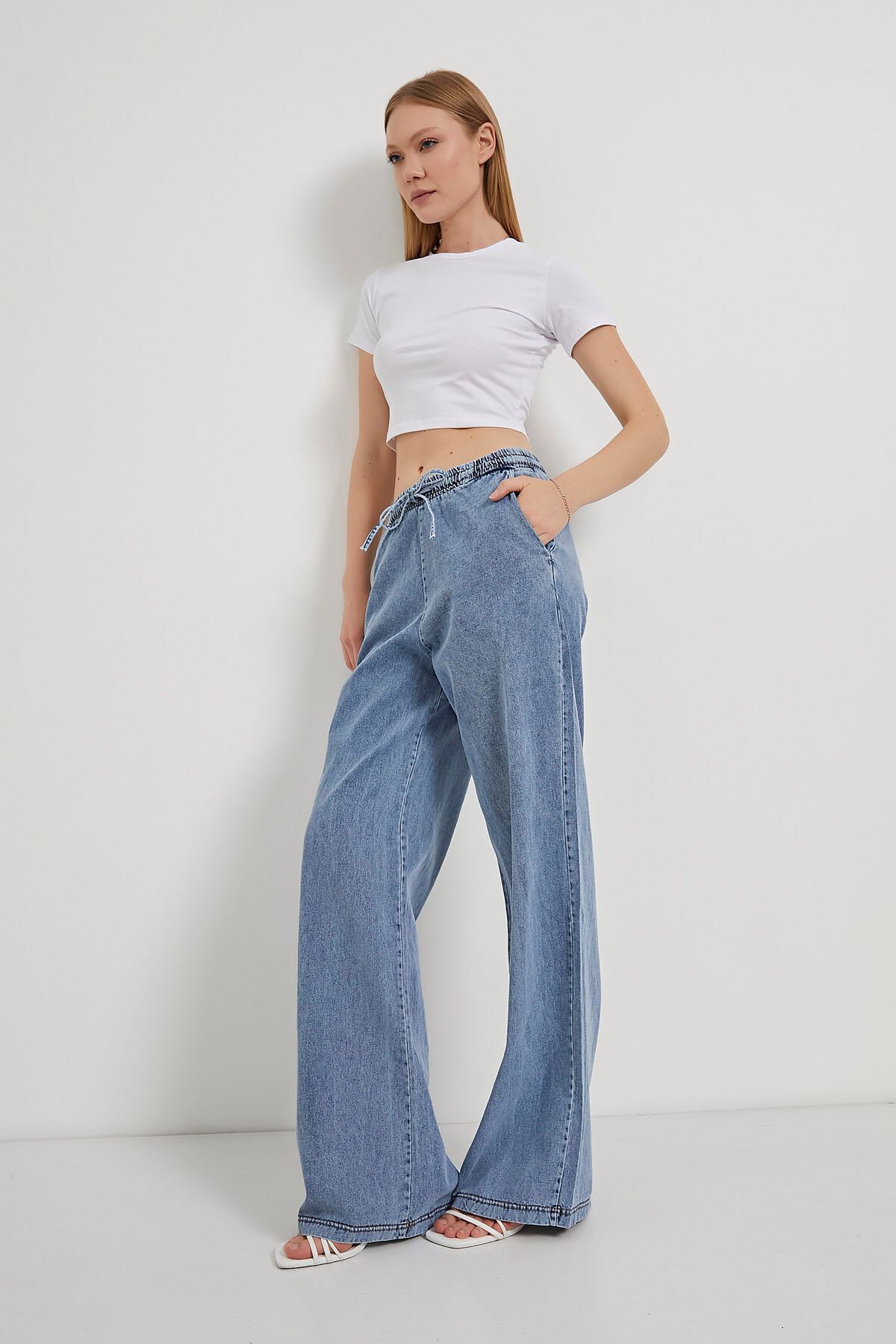 Arma Life ARMALIFE 7768 BELİ LASTİKLİ YÜKSEK BEL STRAIGHT FIT DENİM KADIN PANTOLON