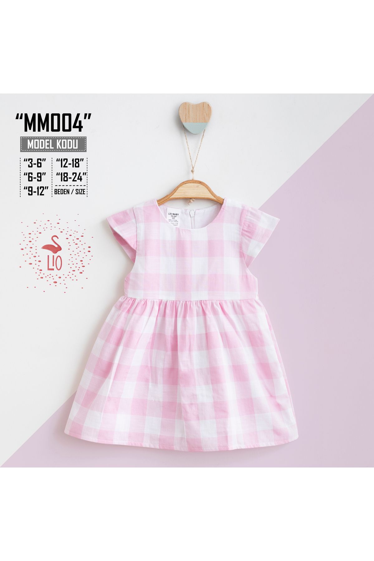 Lio Baby ORGANİK PAMUKLU KIZ BEBEK KARELİ EKOSE PEMBE ELBİSE