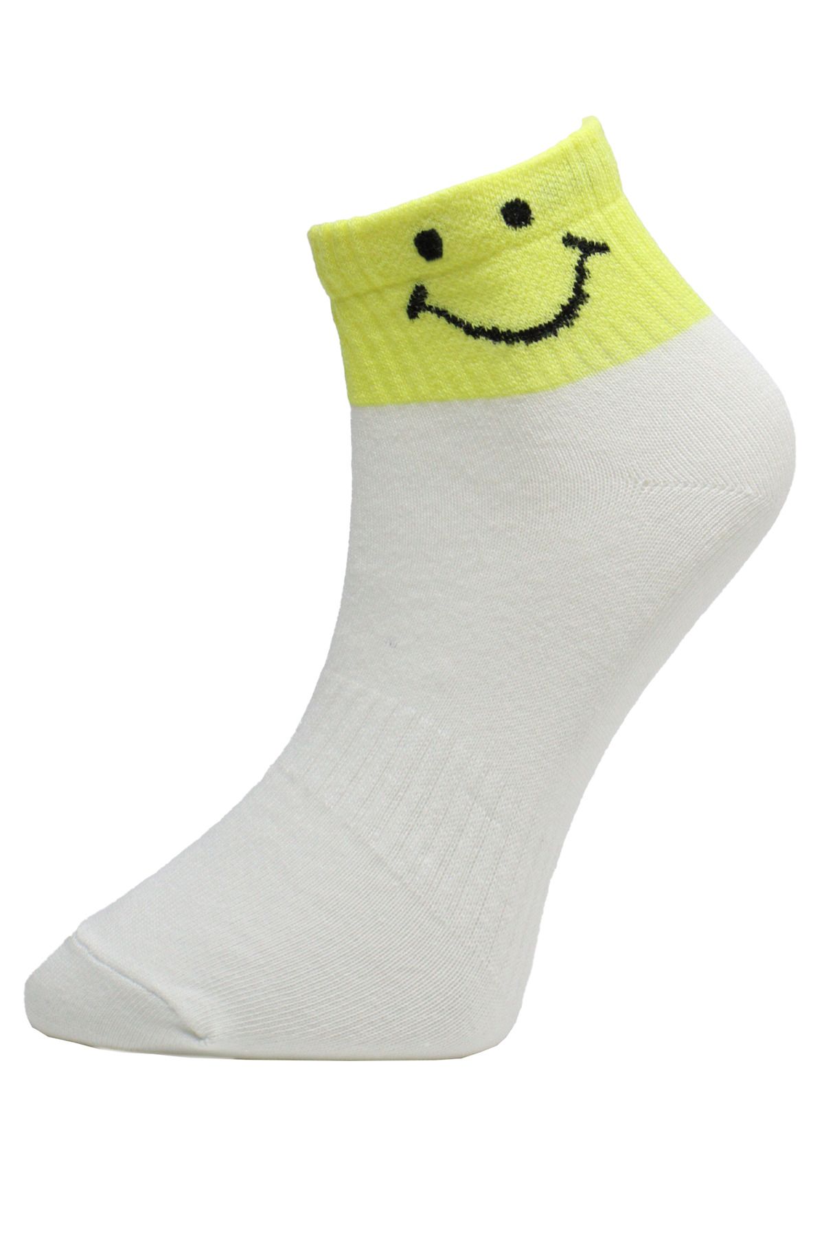 NUBENSE / Renkli Smile Tasarımlı Parfümlü Rahat Pamuk Beyaz Günlük Çorap