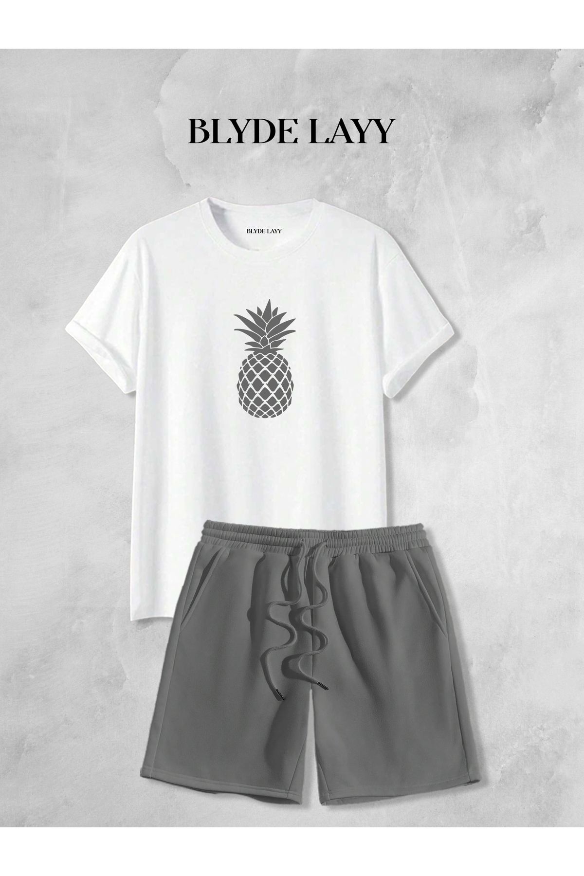 BLYDE LAYY Unisex Ananas Baskılı Şort-T-shirt Takımı