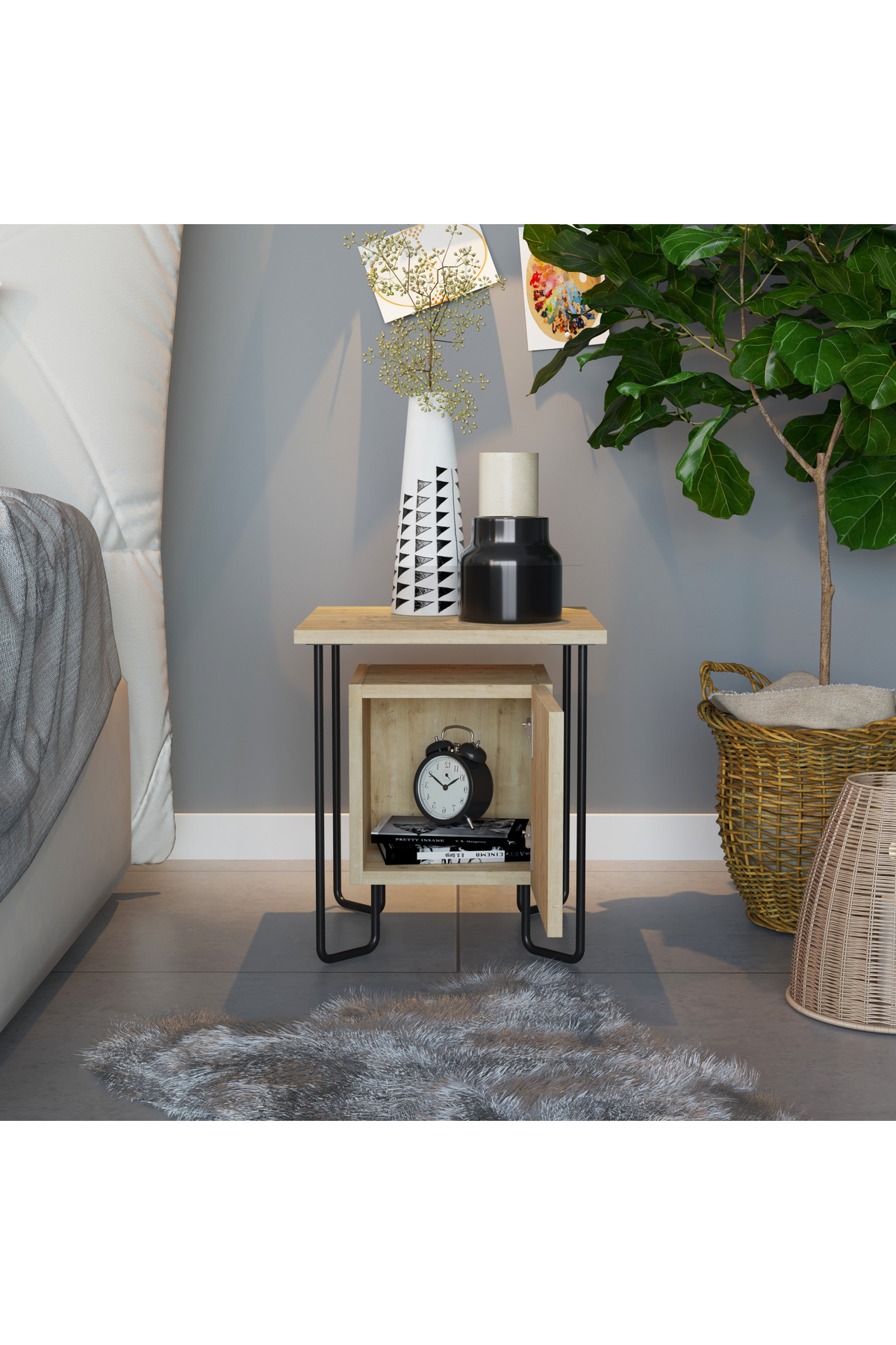 Mourah Home-Acres Nightstand with Metal Legs - Multi-Functional Side Table - Storage for Bedroom & Living Room 4